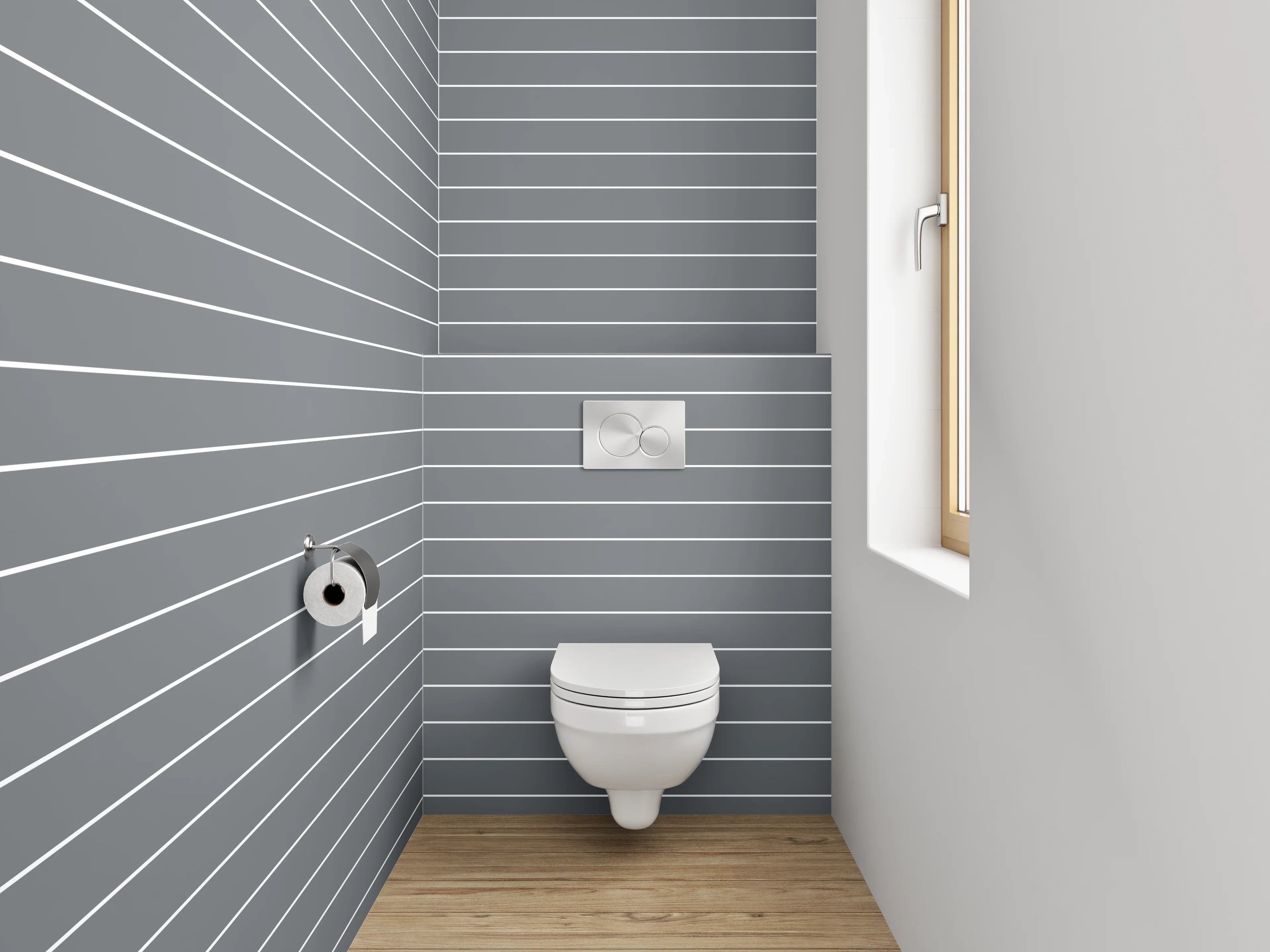 WC-Rückwand - Modernes Streifenmuster in Grau und Weiß