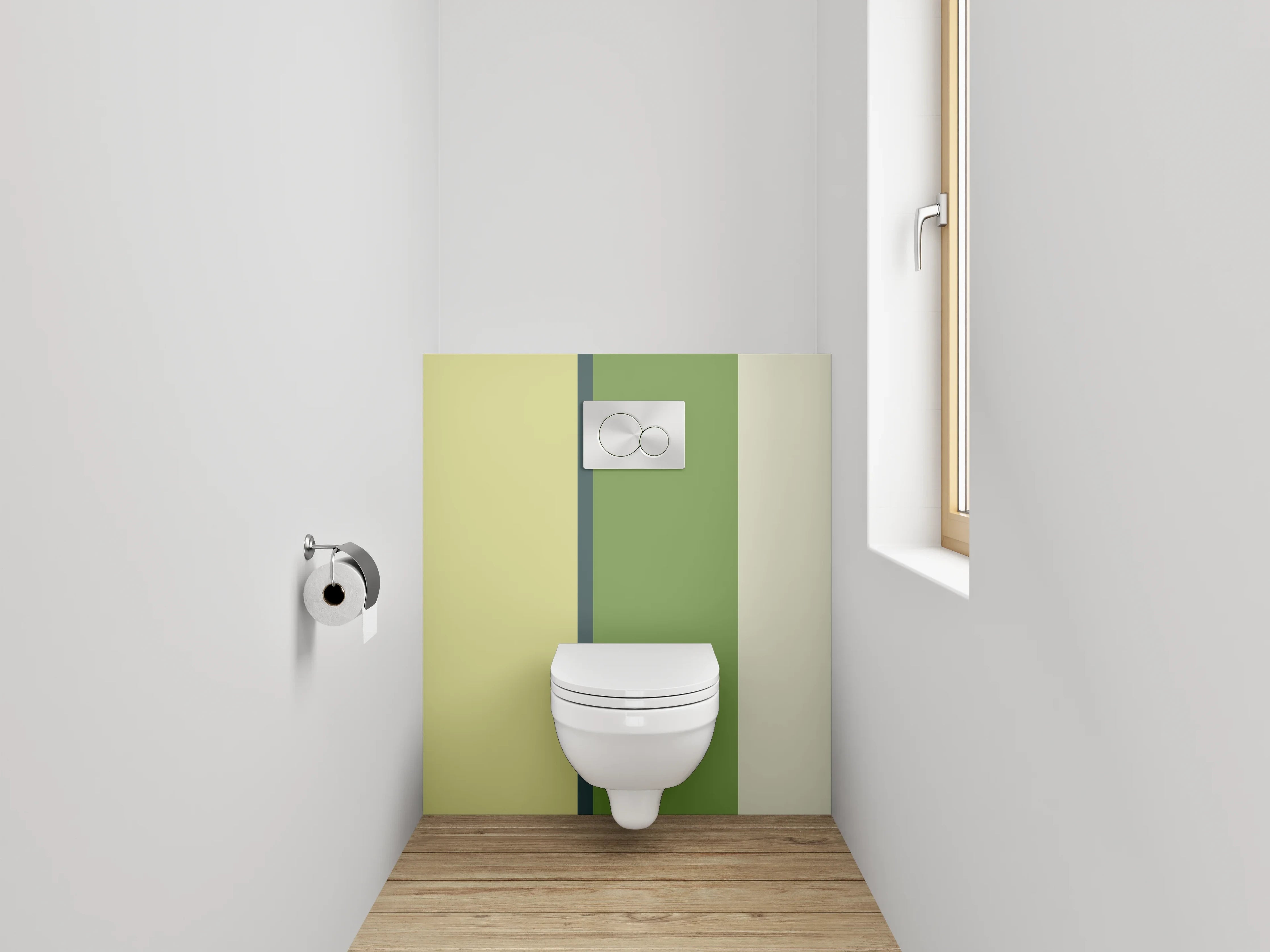 WC-Rückwand - Modernes Streifenmuster in Grün und Gelb