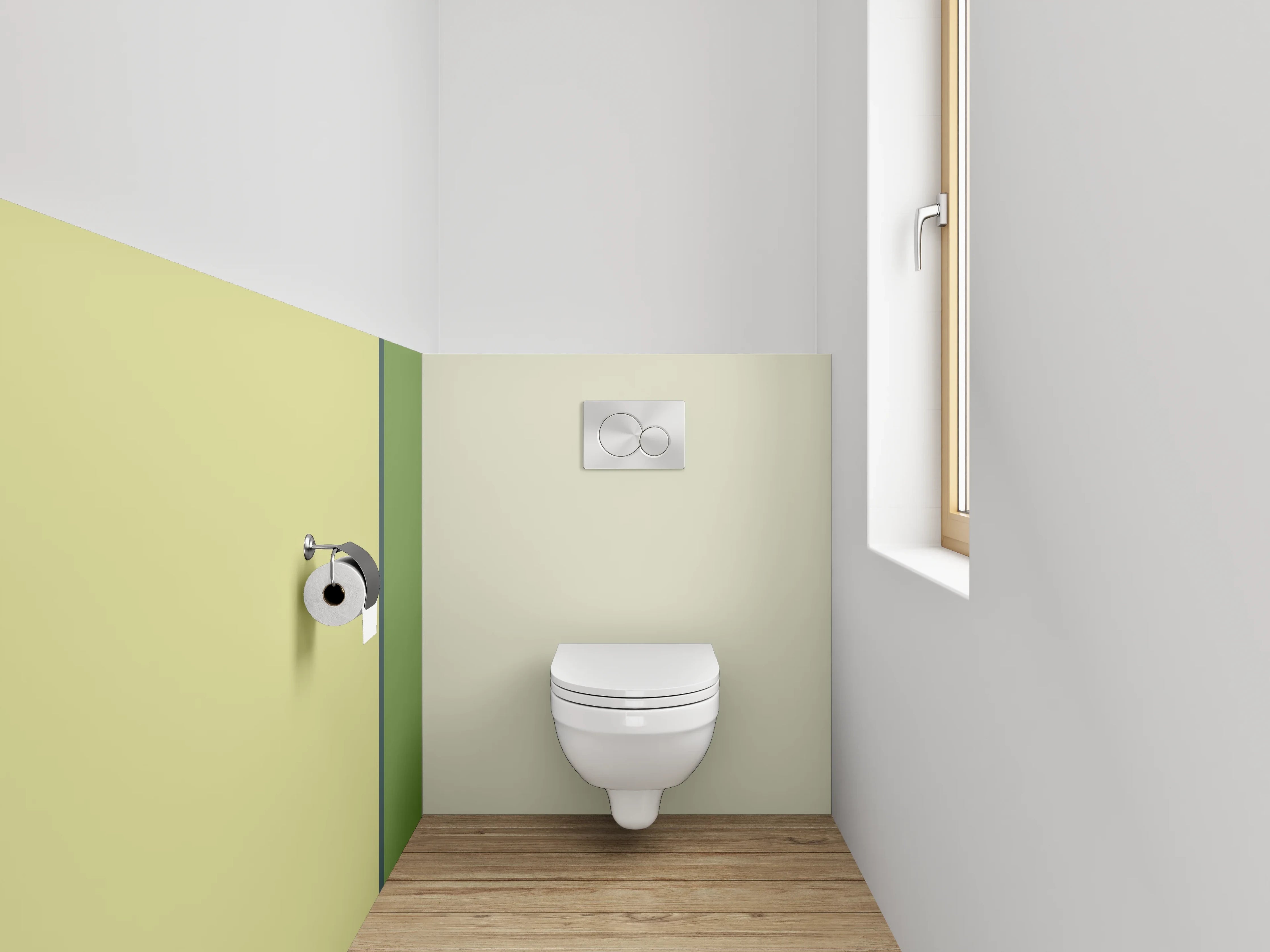 WC-Rückwand - Modernes Streifenmuster in Grün und Gelb