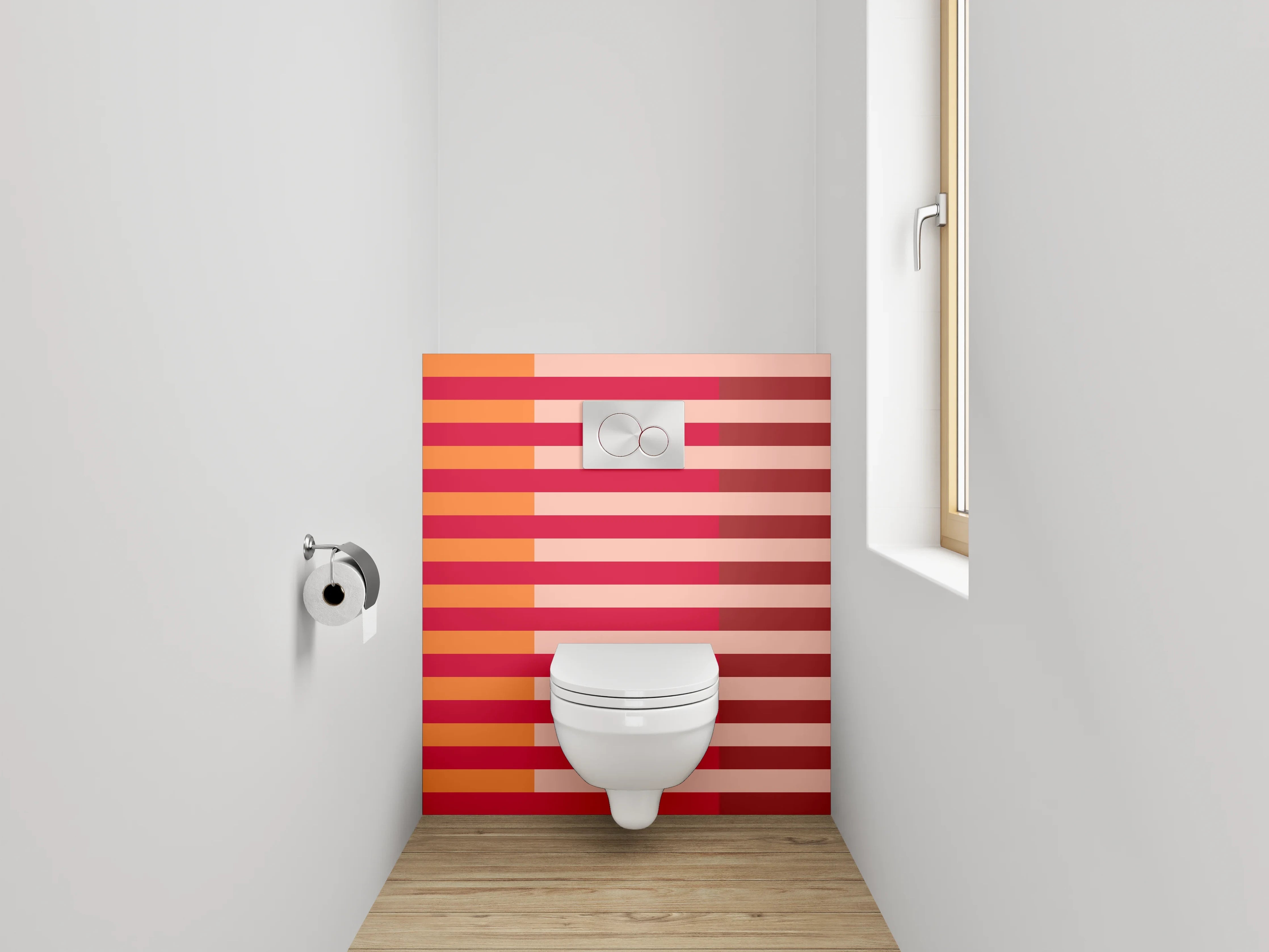 WC-Rückwand - Modernes Streifenmuster in Orange und Rot