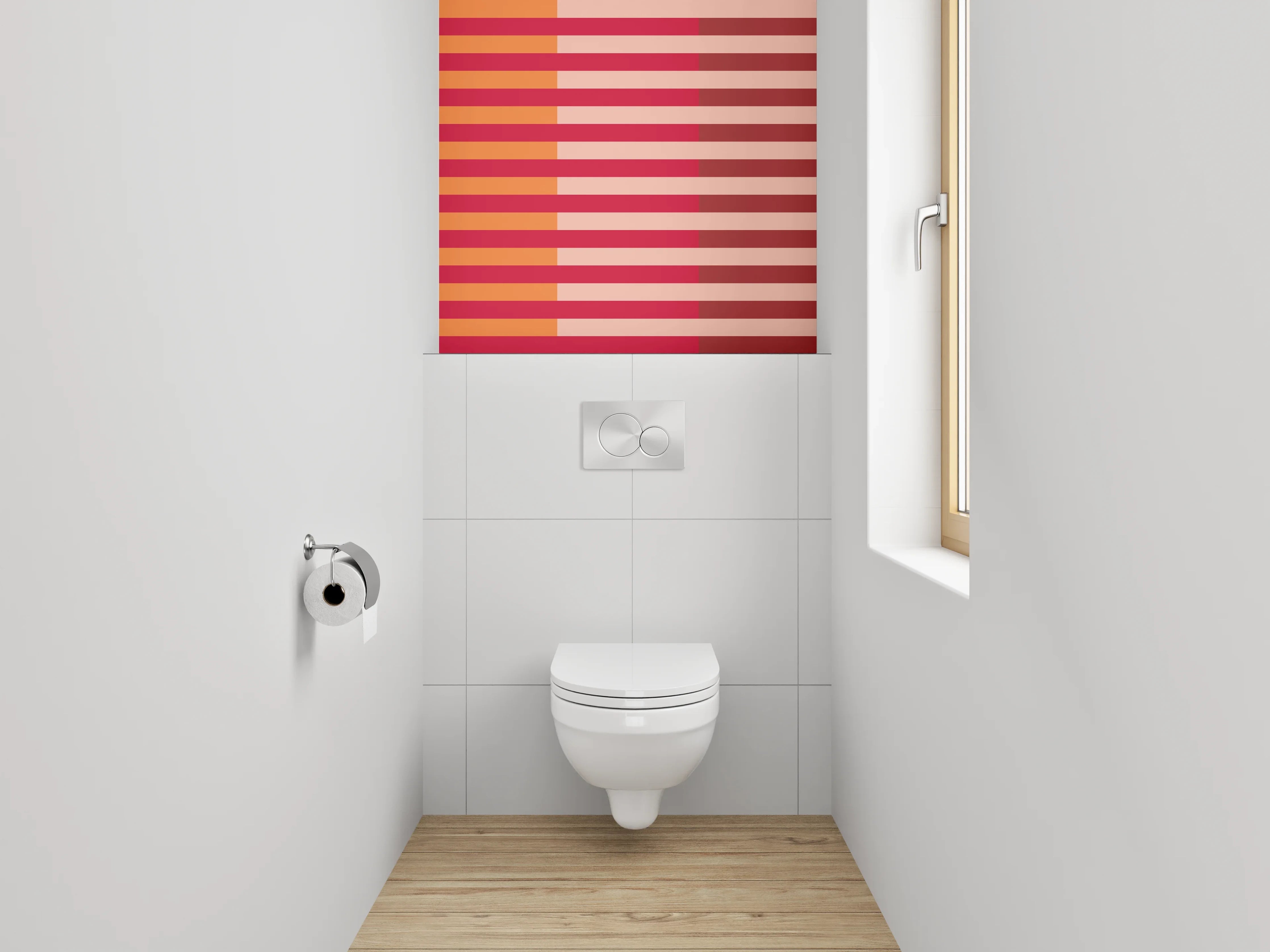 WC-Rückwand - Modernes Streifenmuster in Orange und Rot