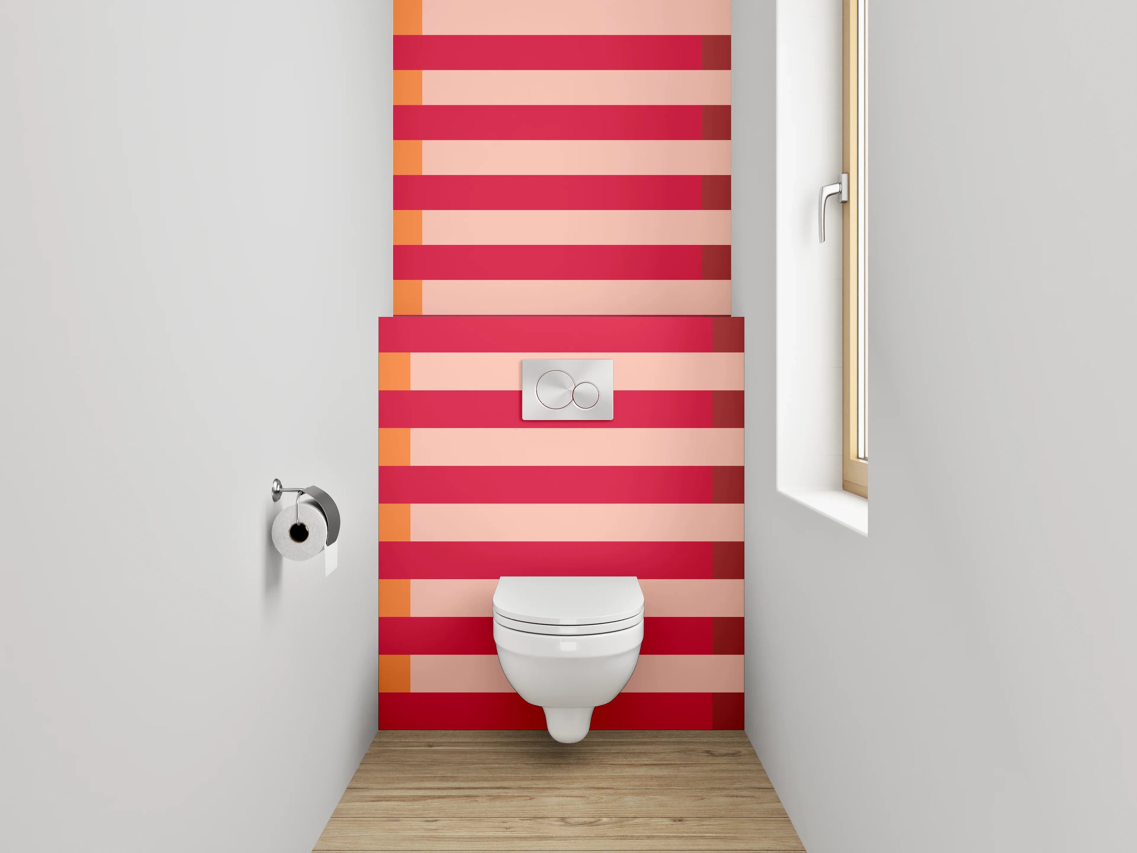 WC-Rückwand - Modernes Streifenmuster in Orange und Rot