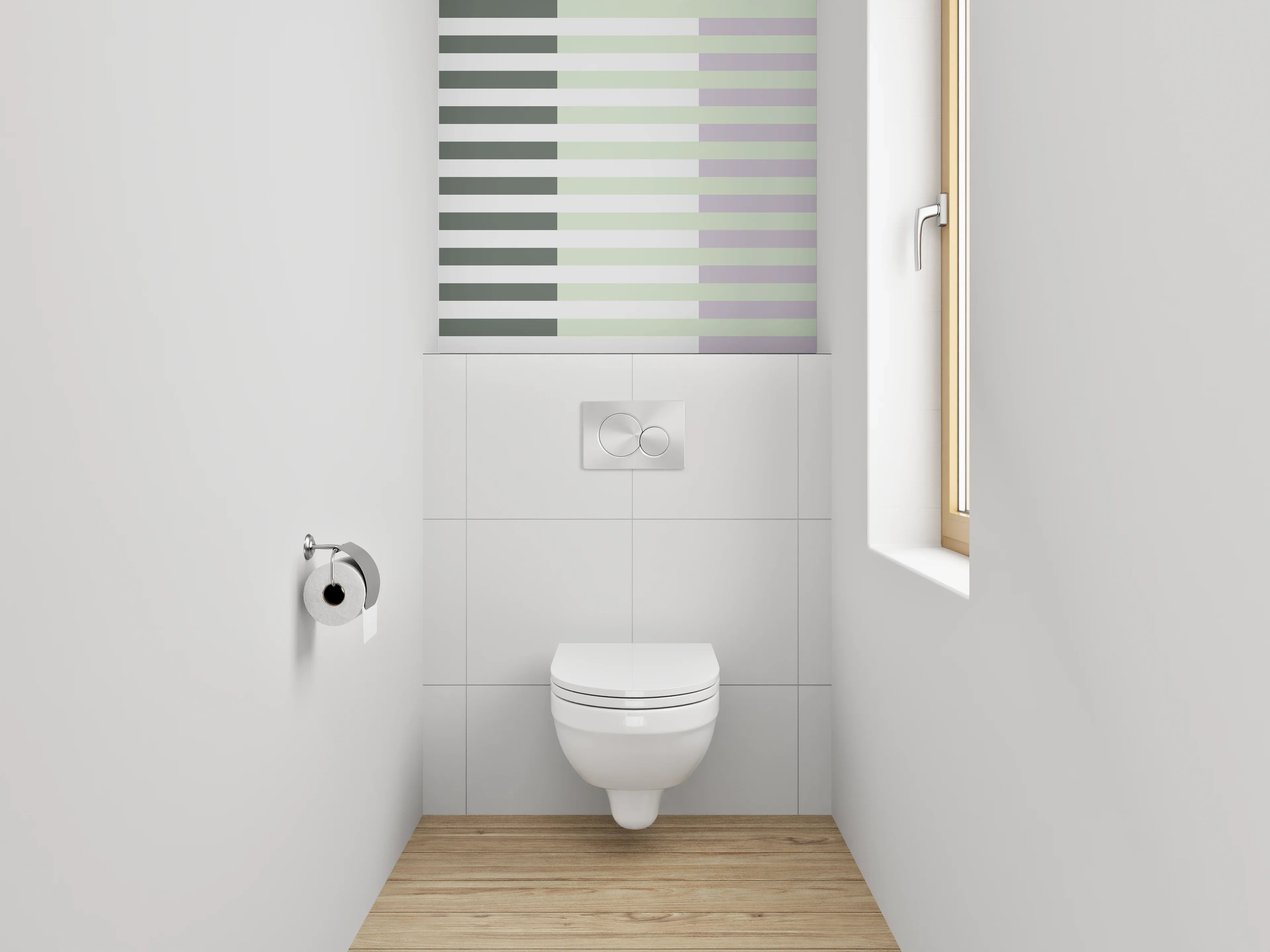 WC-Rückwand - Modernes Streifenmuster in Weiß und Grau