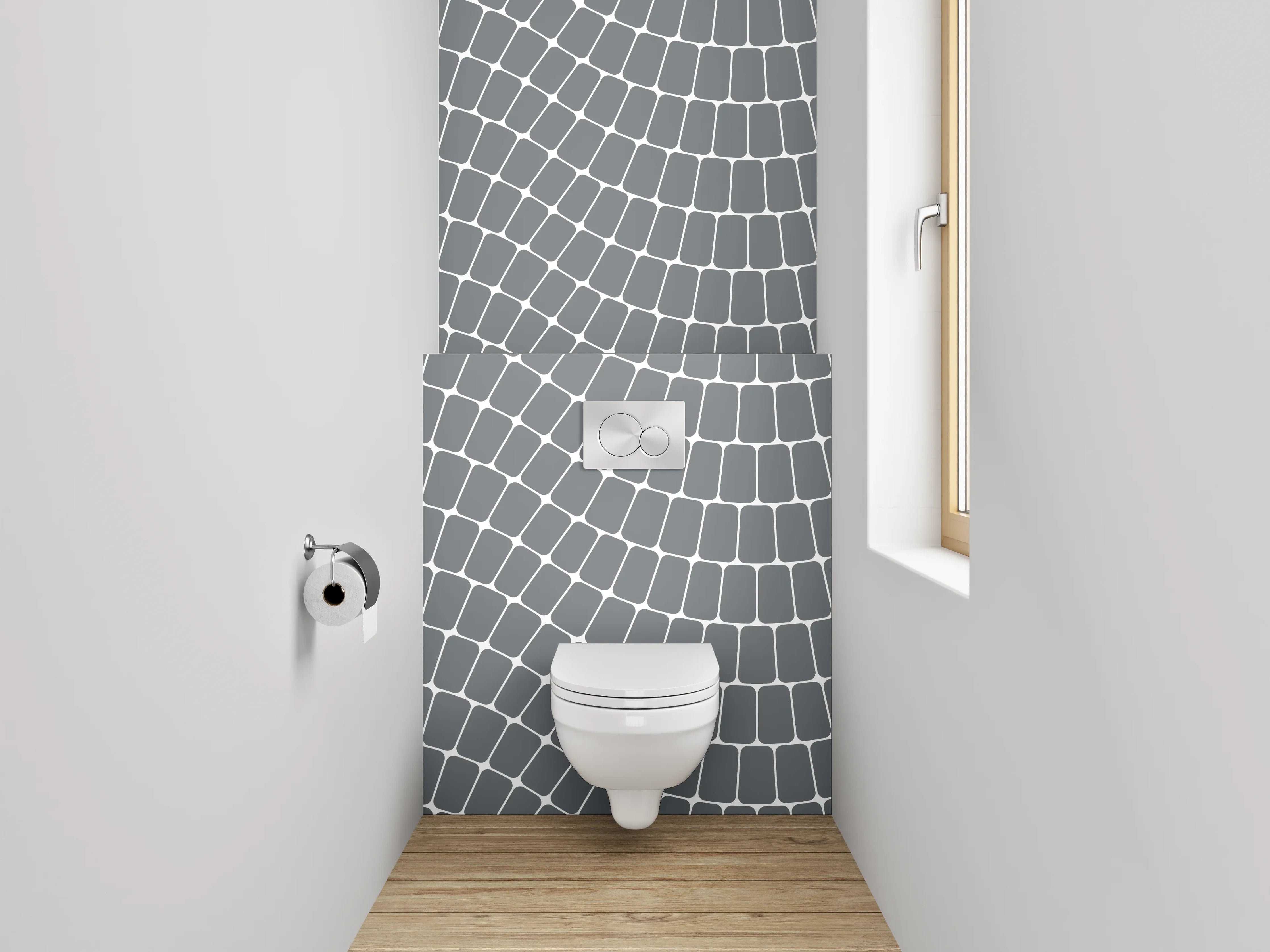 WC-Rückwand - Modernes Wellenlinien-Mosaik Grau Weiß