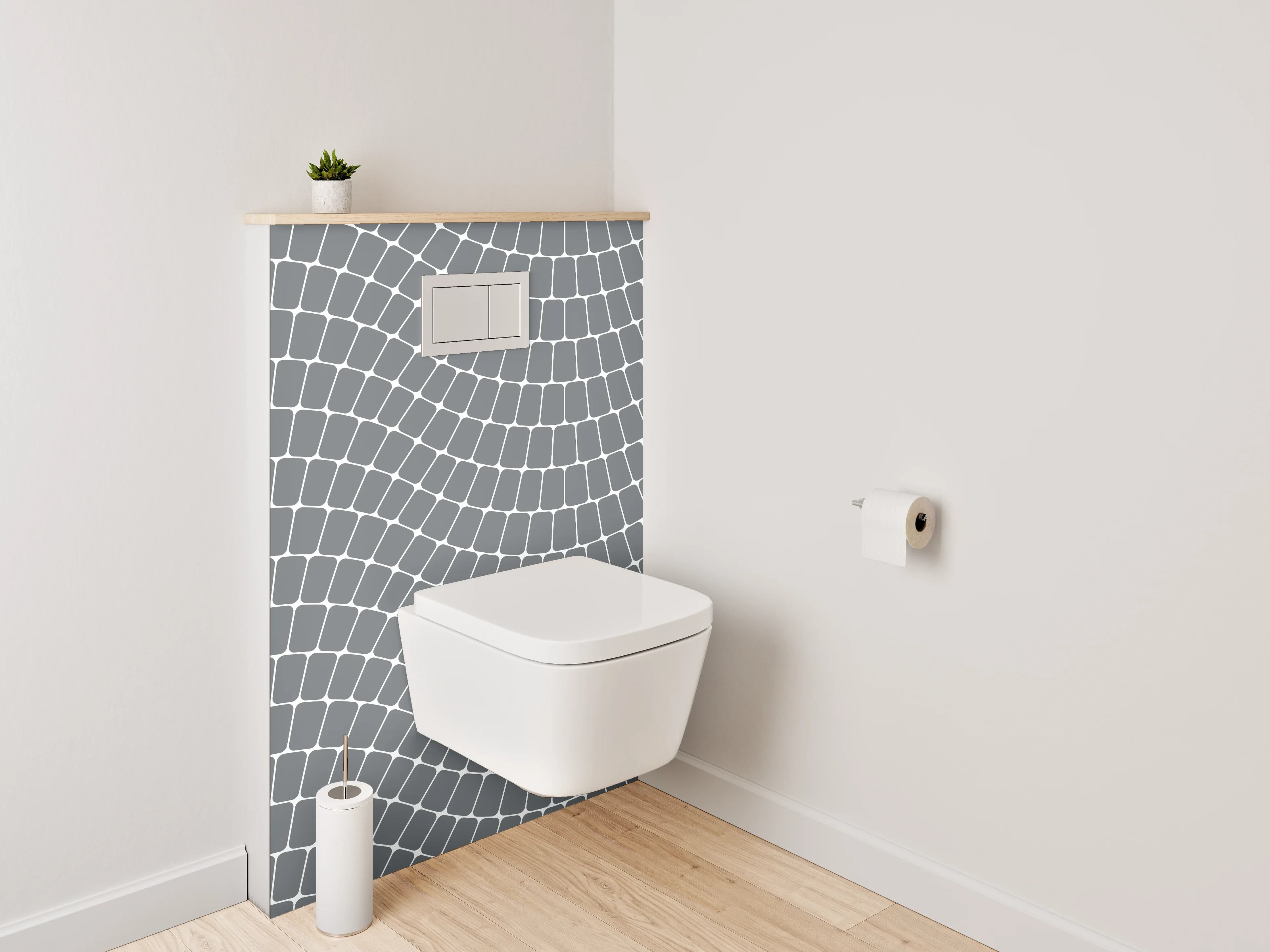 WC-Rückwand - Modernes Wellenlinien-Mosaik Grau Weiß