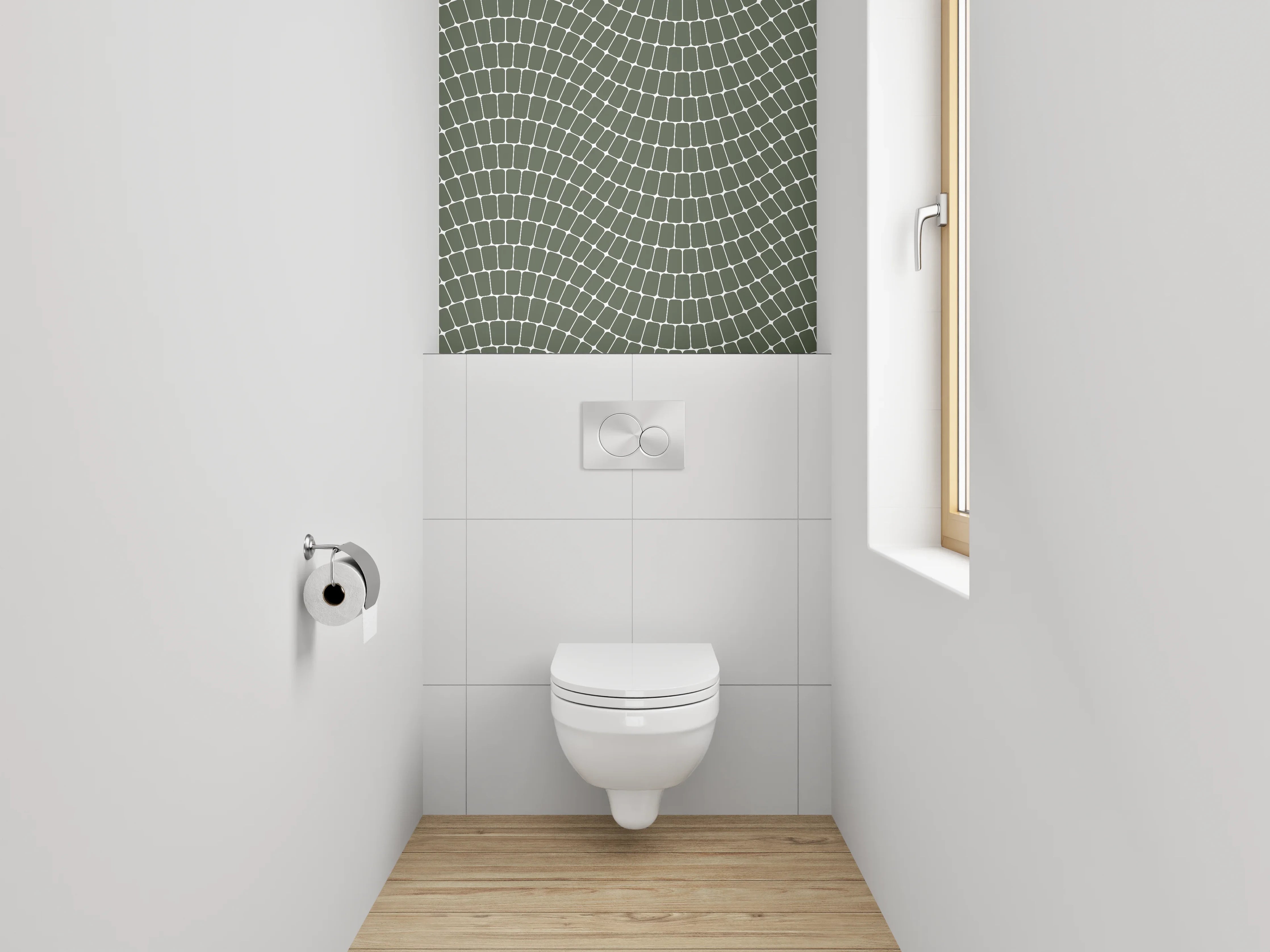 WC-Rückwand - Modernes Wellenlinien Muster grün-weiß