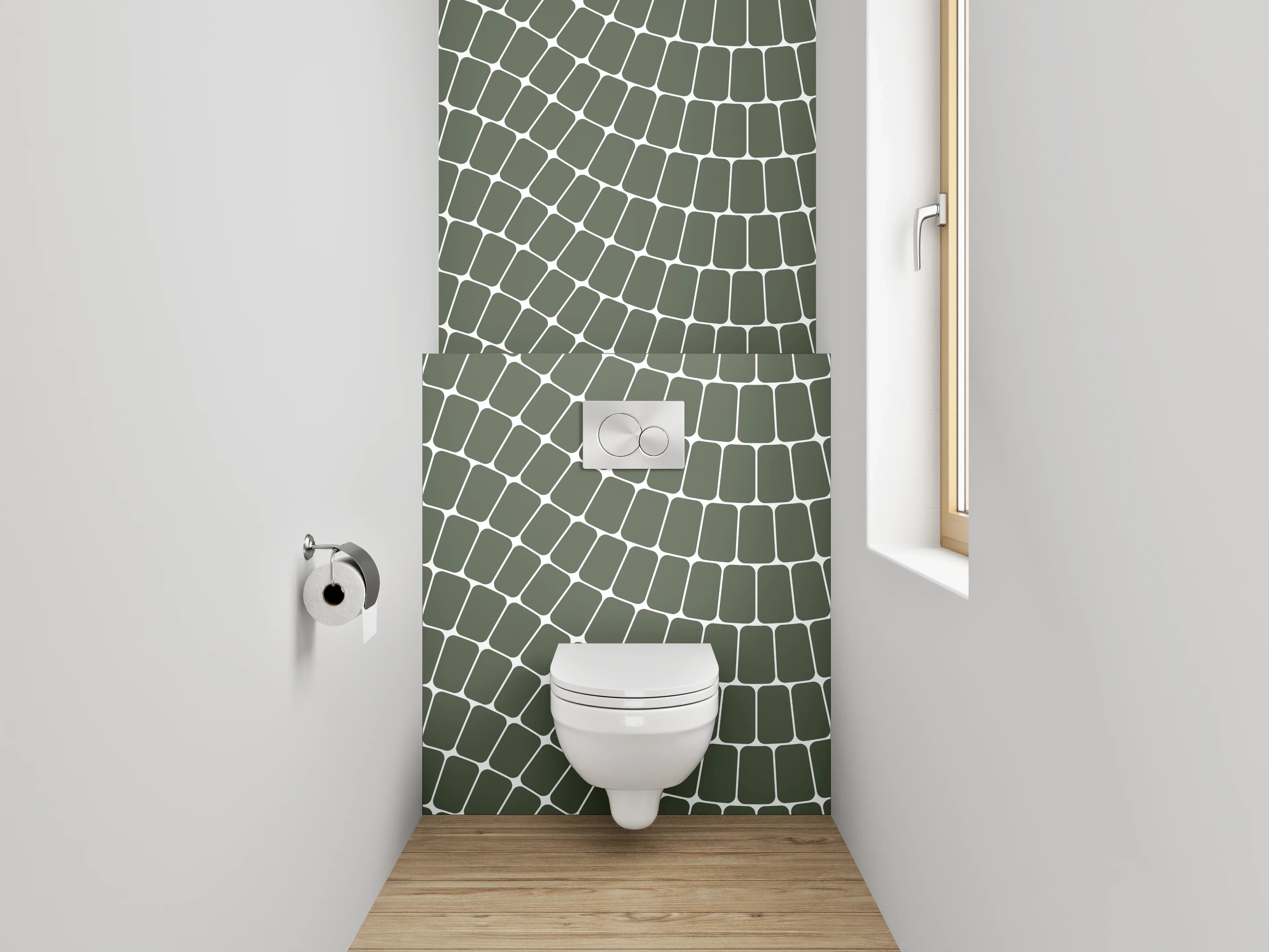 WC-Rückwand - Modernes Wellenlinien Muster grün-weiß