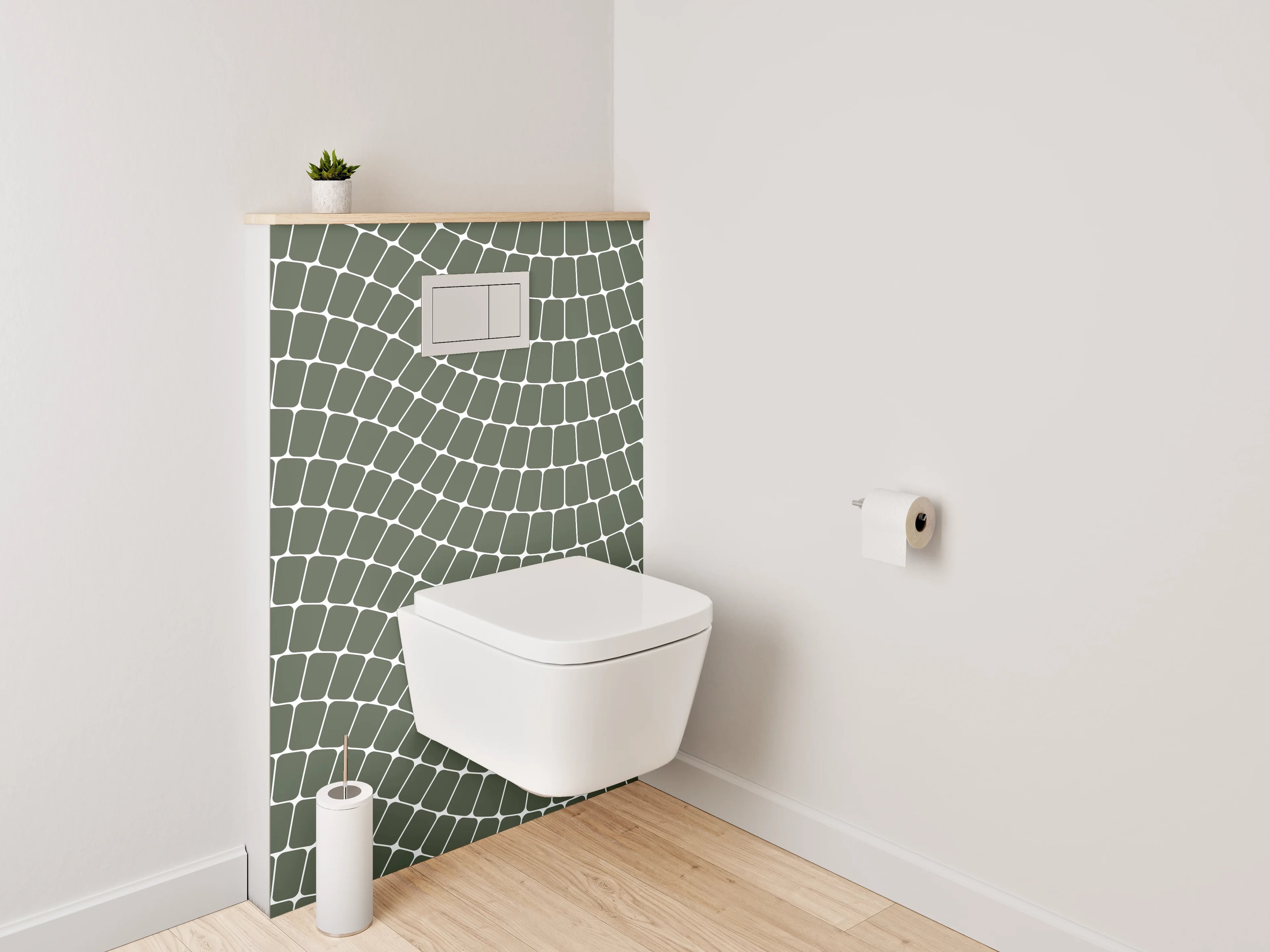 WC-Rückwand - Modernes Wellenlinien Muster grün-weiß
