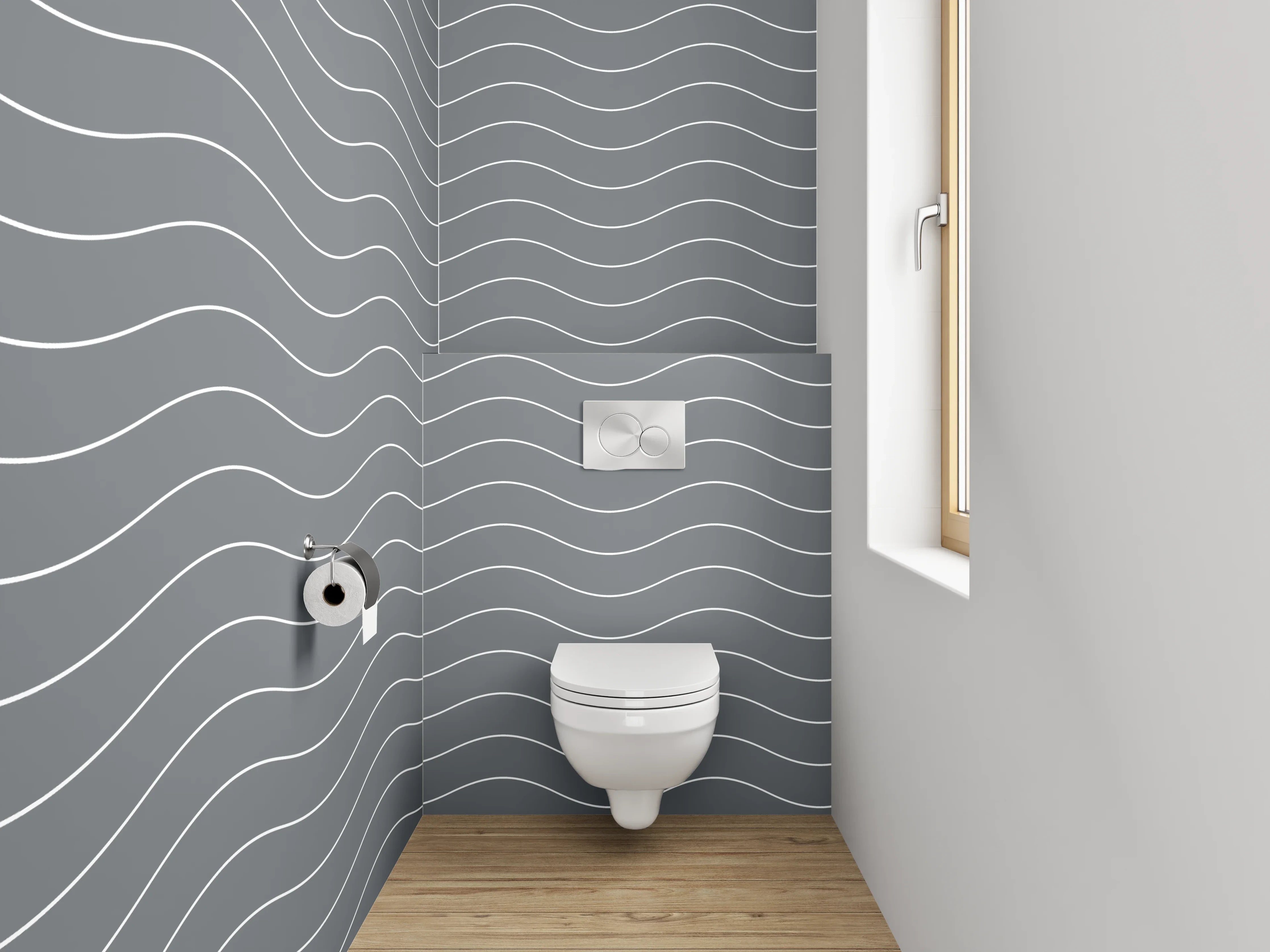 WC-Rückwand - Modernes Wellenmuster Grau Weiß