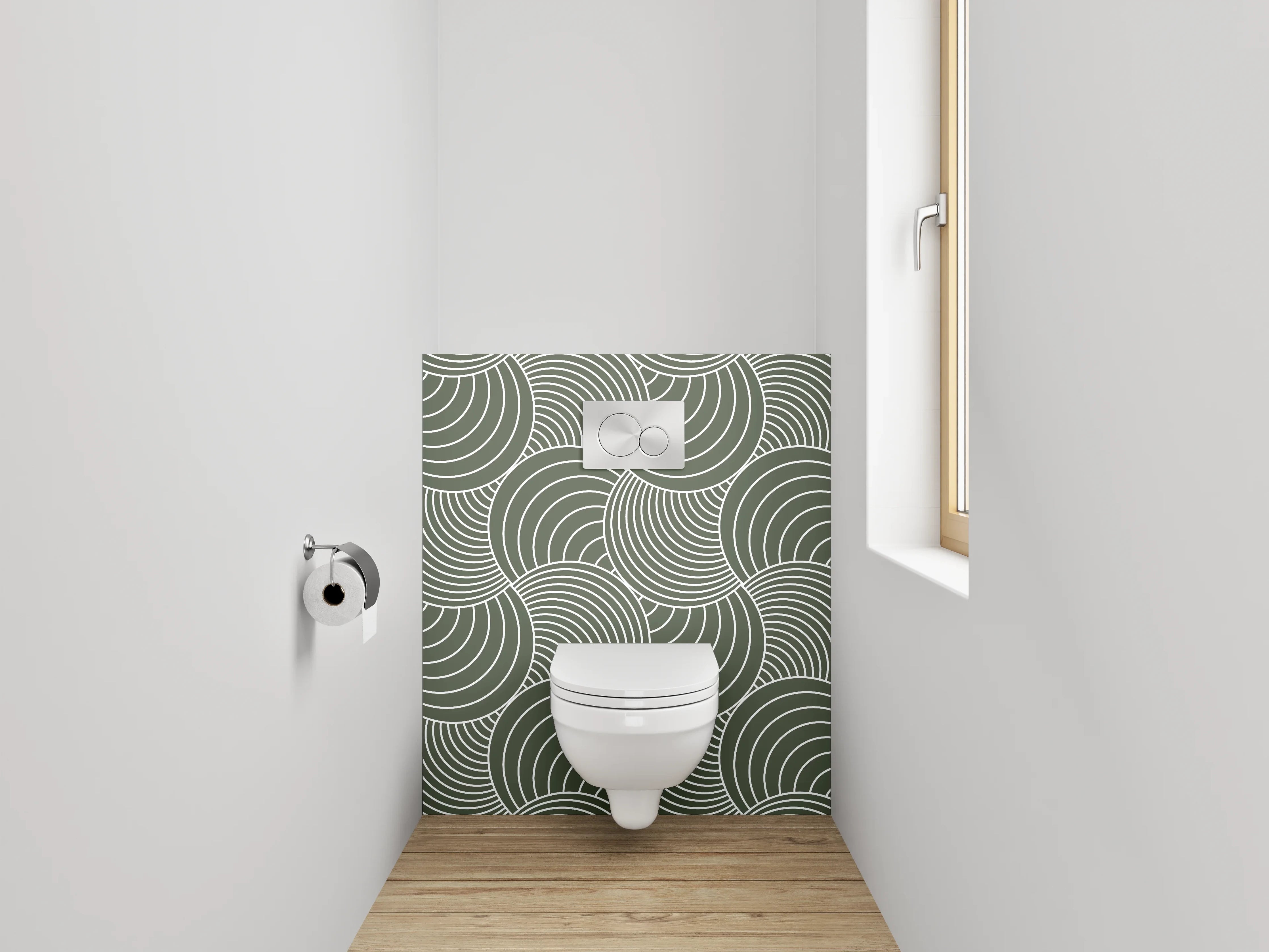 WC-Rückwand - Modernes Wellenmuster Retro Grün Weiß