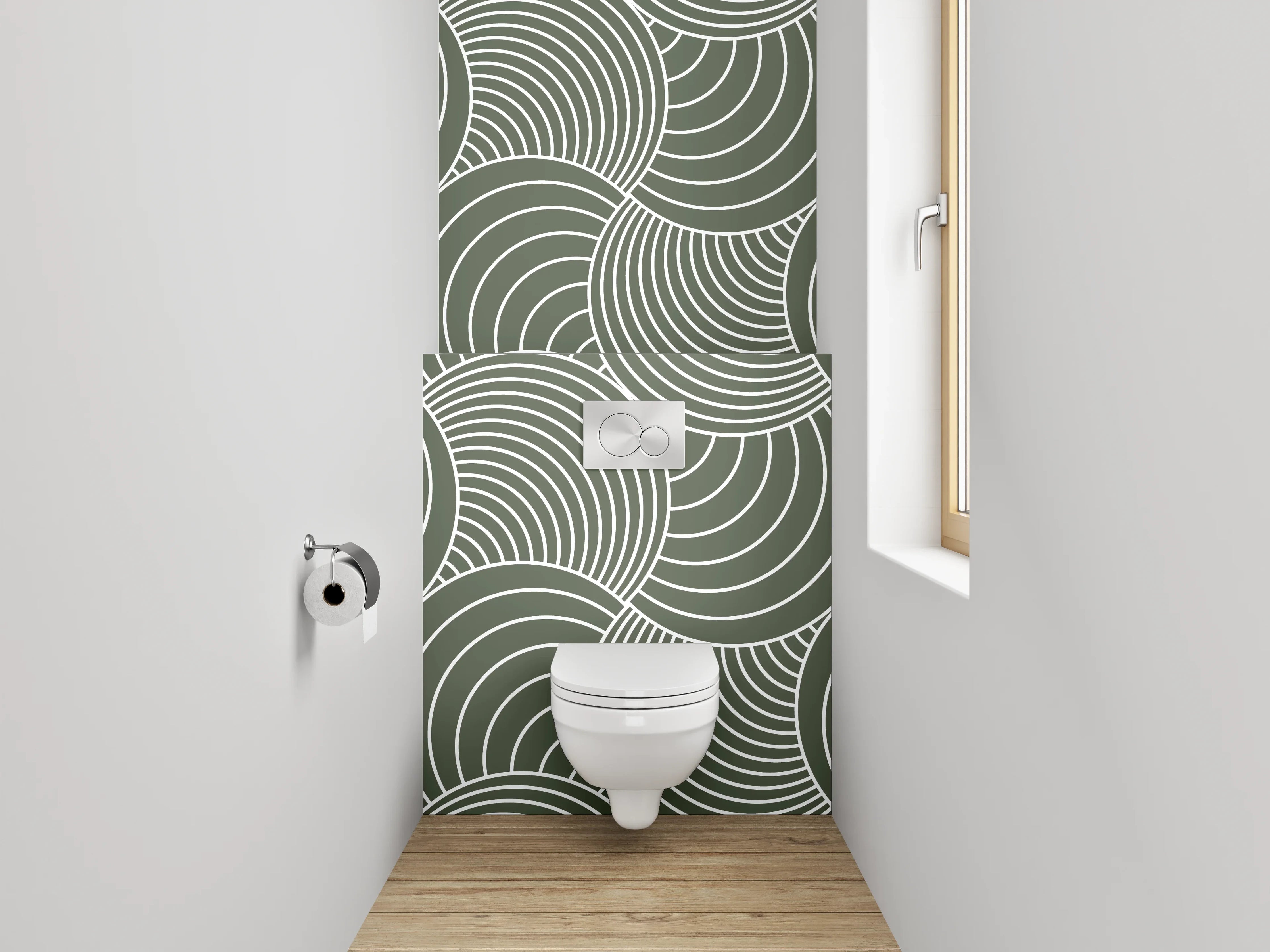 WC-Rückwand - Modernes Wellenmuster Retro Grün Weiß
