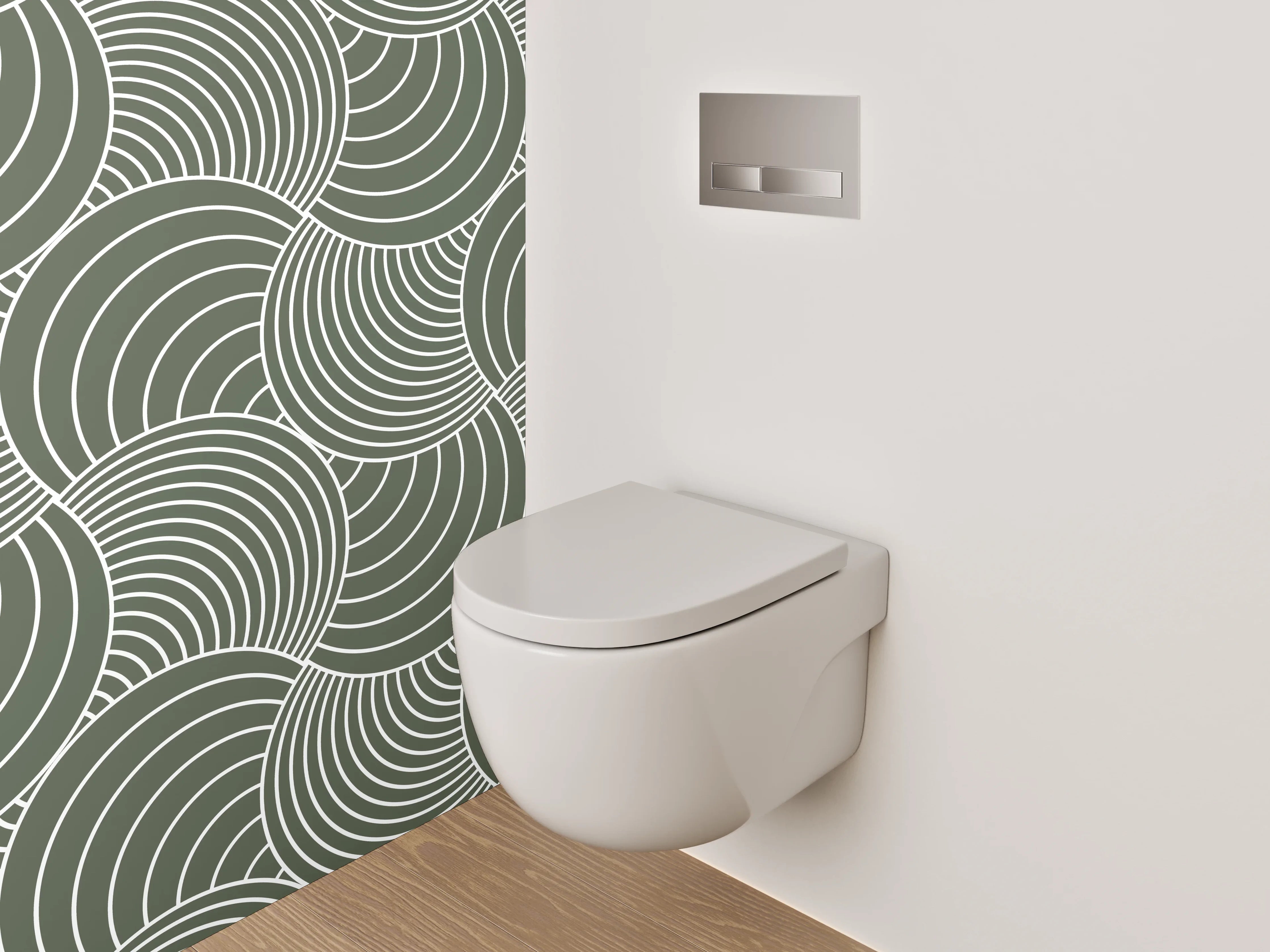 WC-Rückwand - Modernes Wellenmuster Retro Grün Weiß