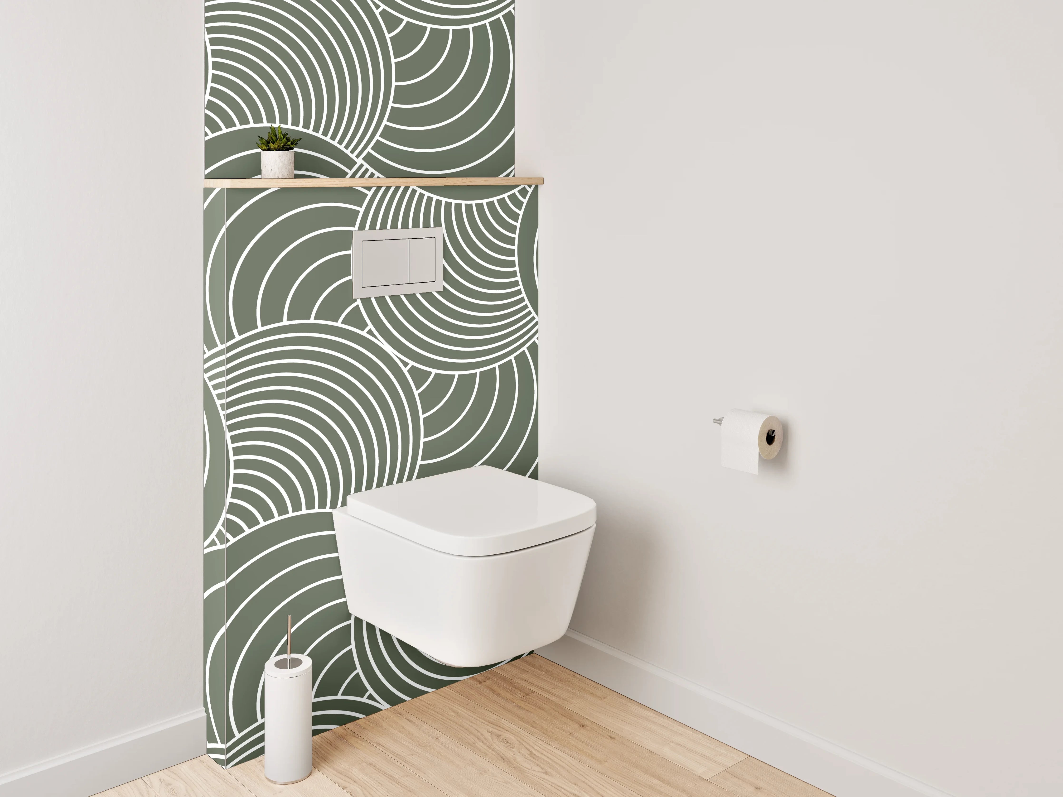WC-Rückwand - Modernes Wellenmuster Retro Grün Weiß