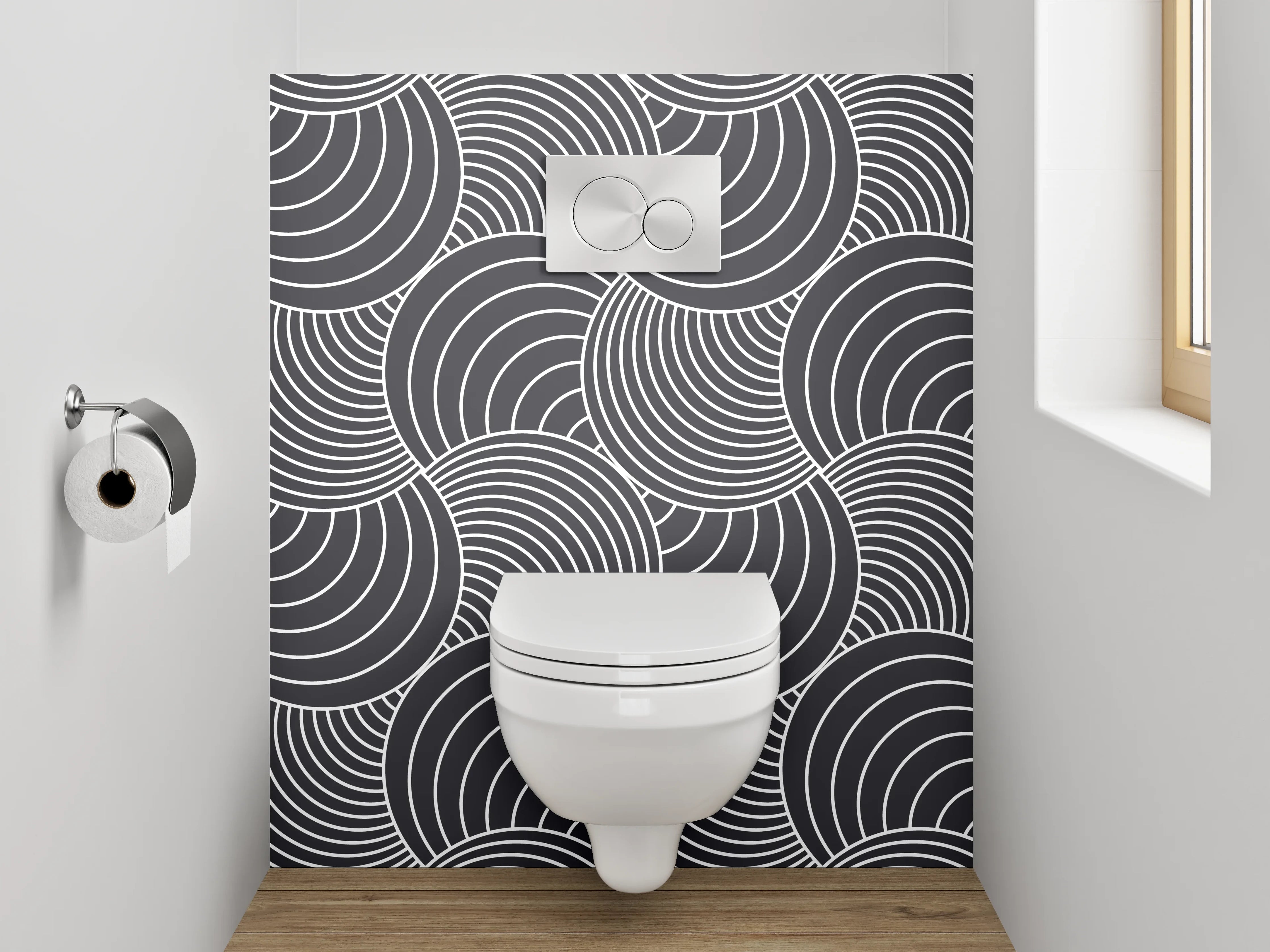WC-Rückwand - Modernes Wellenmuster Schwarz-Weiß