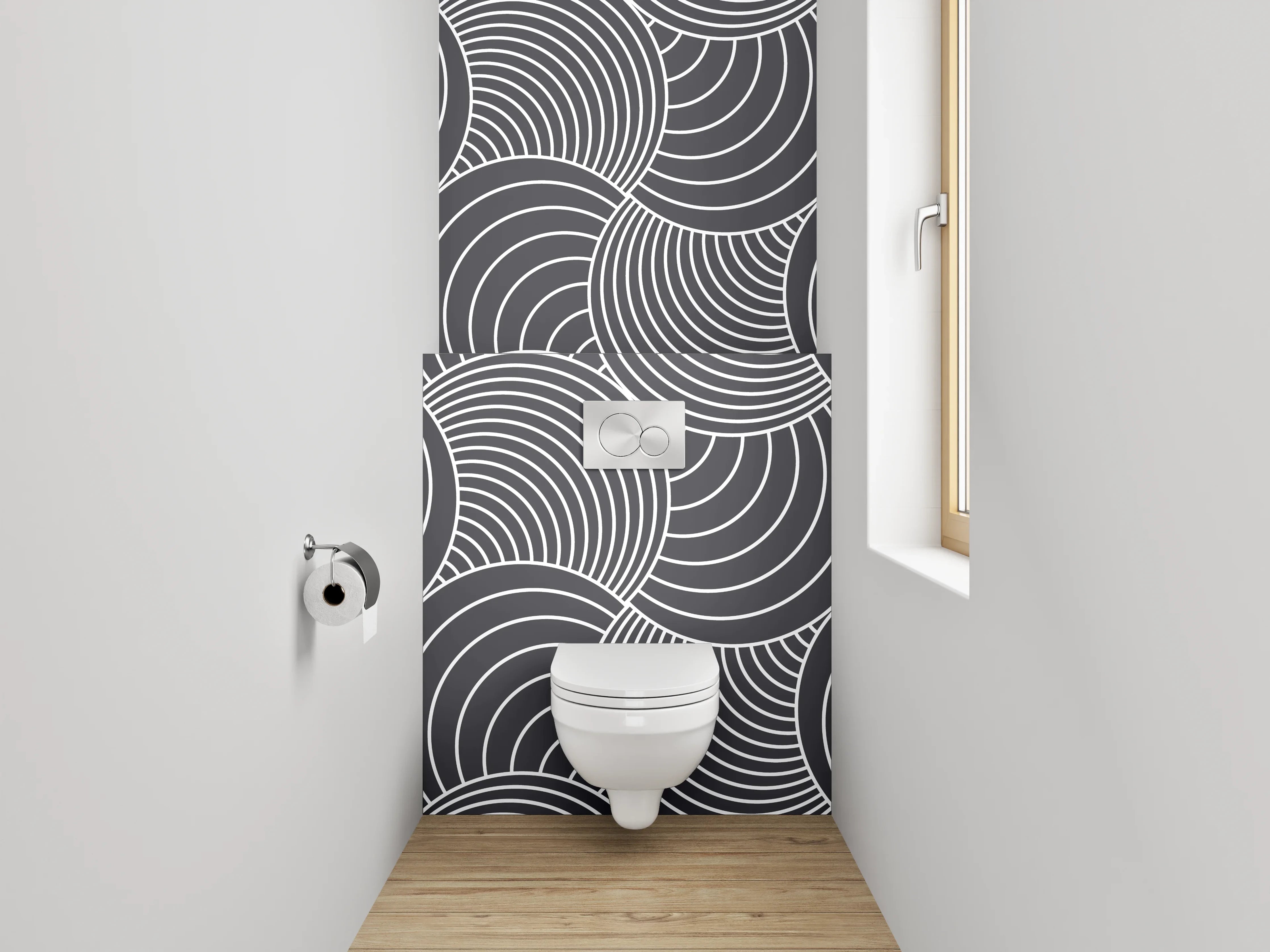 WC-Rückwand - Modernes Wellenmuster Schwarz-Weiß