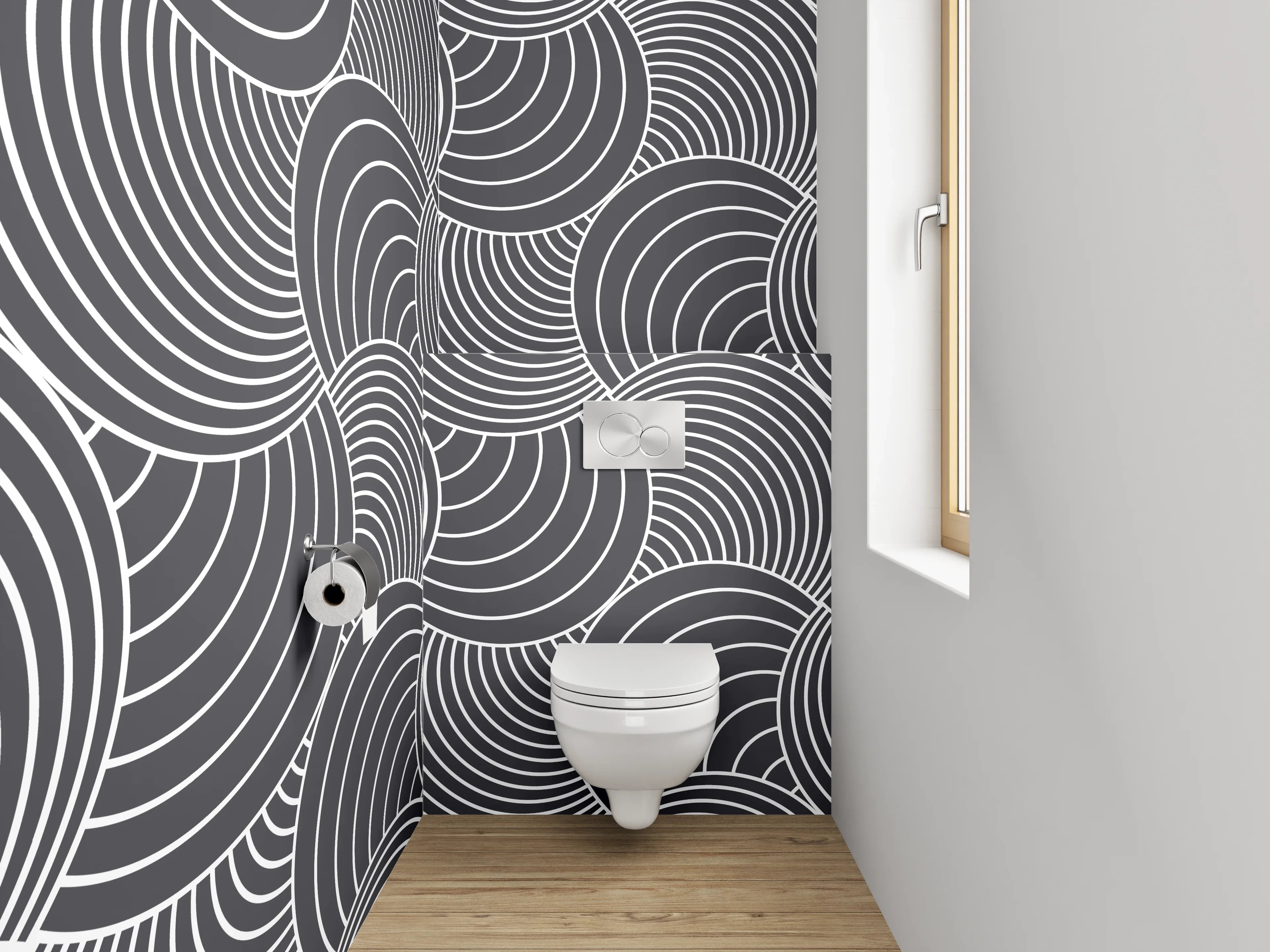 WC-Rückwand - Modernes Wellenmuster Schwarz-Weiß