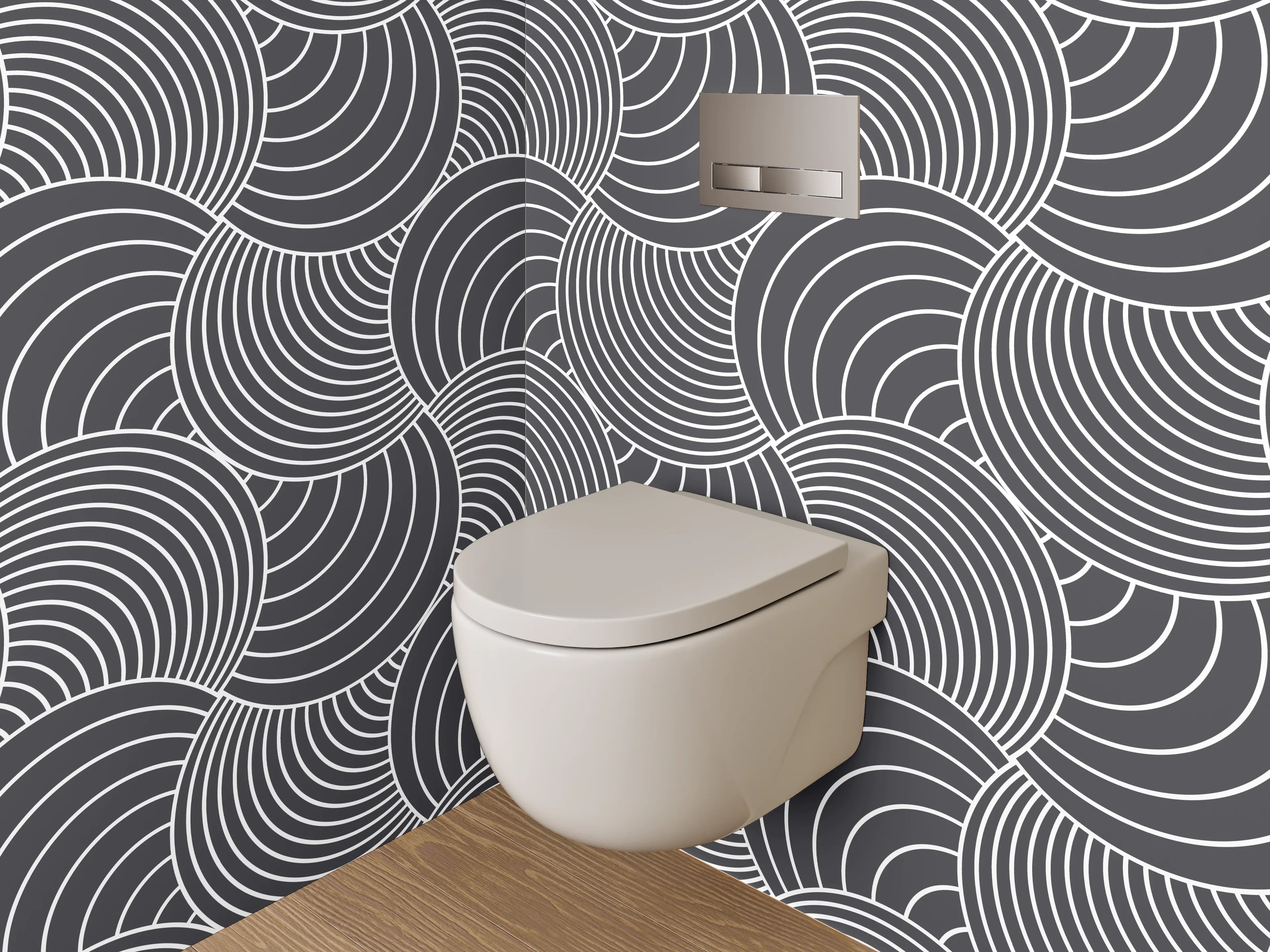 WC-Rückwand - Modernes Wellenmuster Schwarz-Weiß