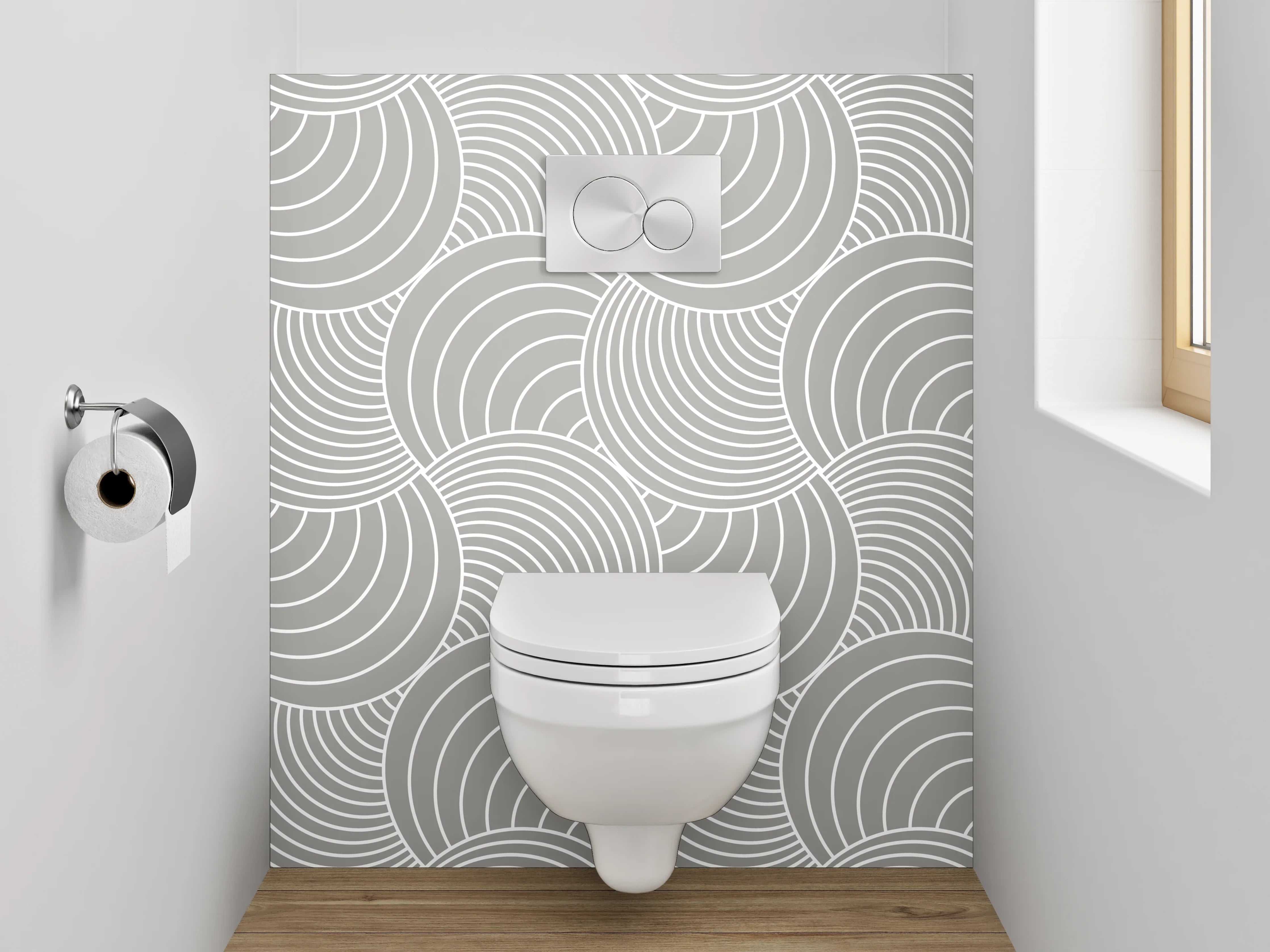 WC-Rückwand - Modernes Wellenmuster Weiß-Grau