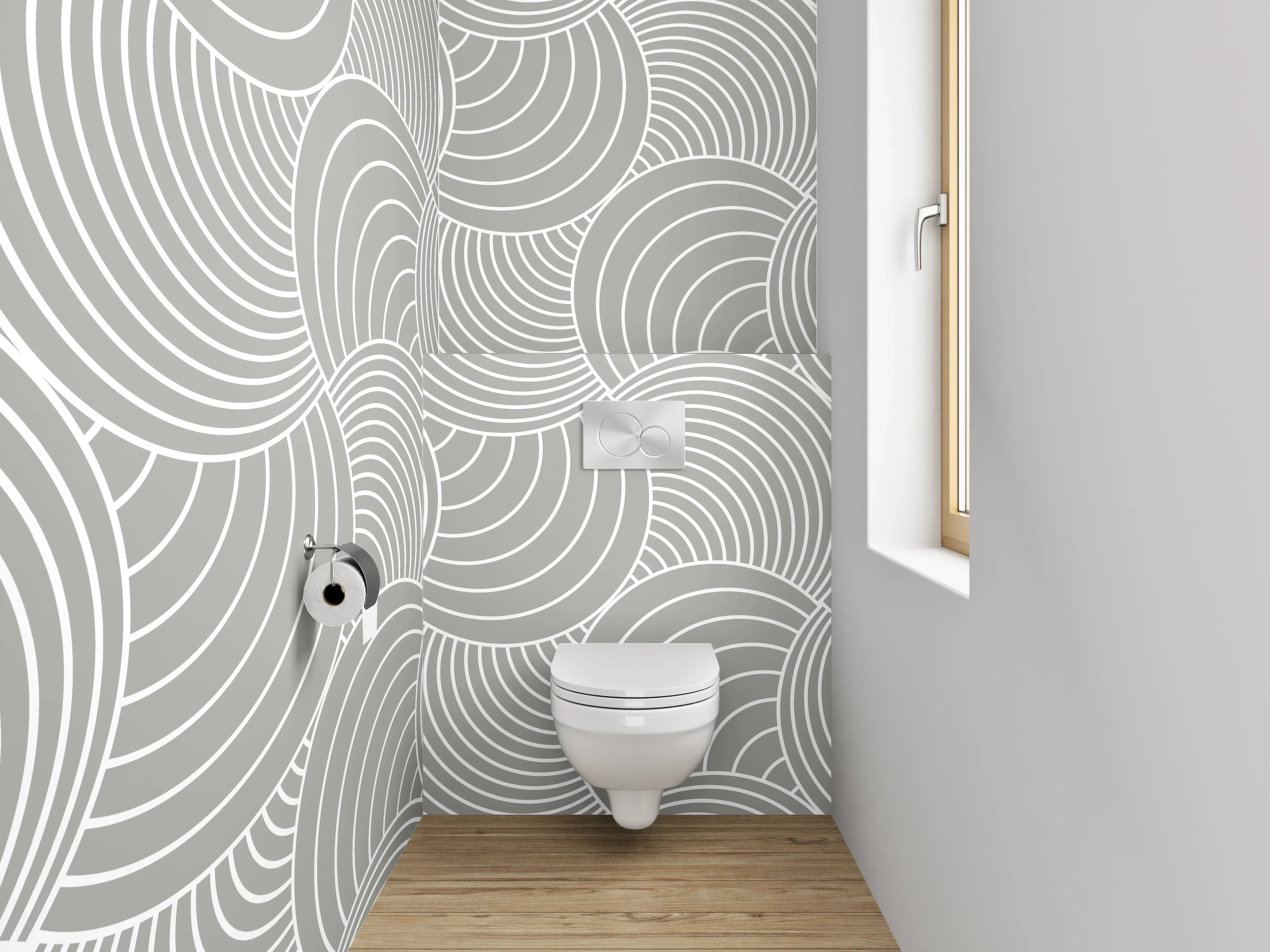 WC-Rückwand - Modernes Wellenmuster Weiß-Grau