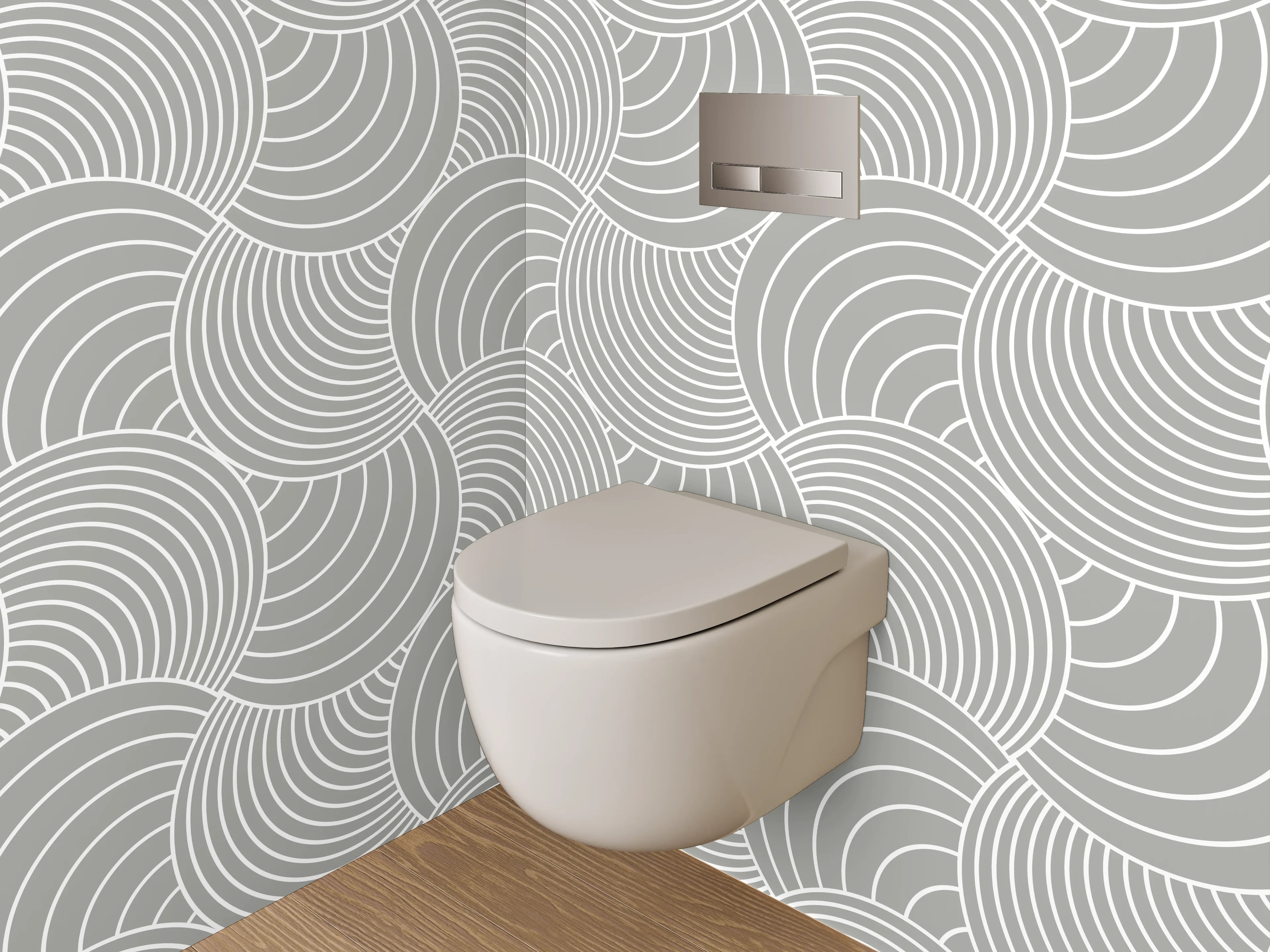 WC-Rückwand - Modernes Wellenmuster Weiß-Grau