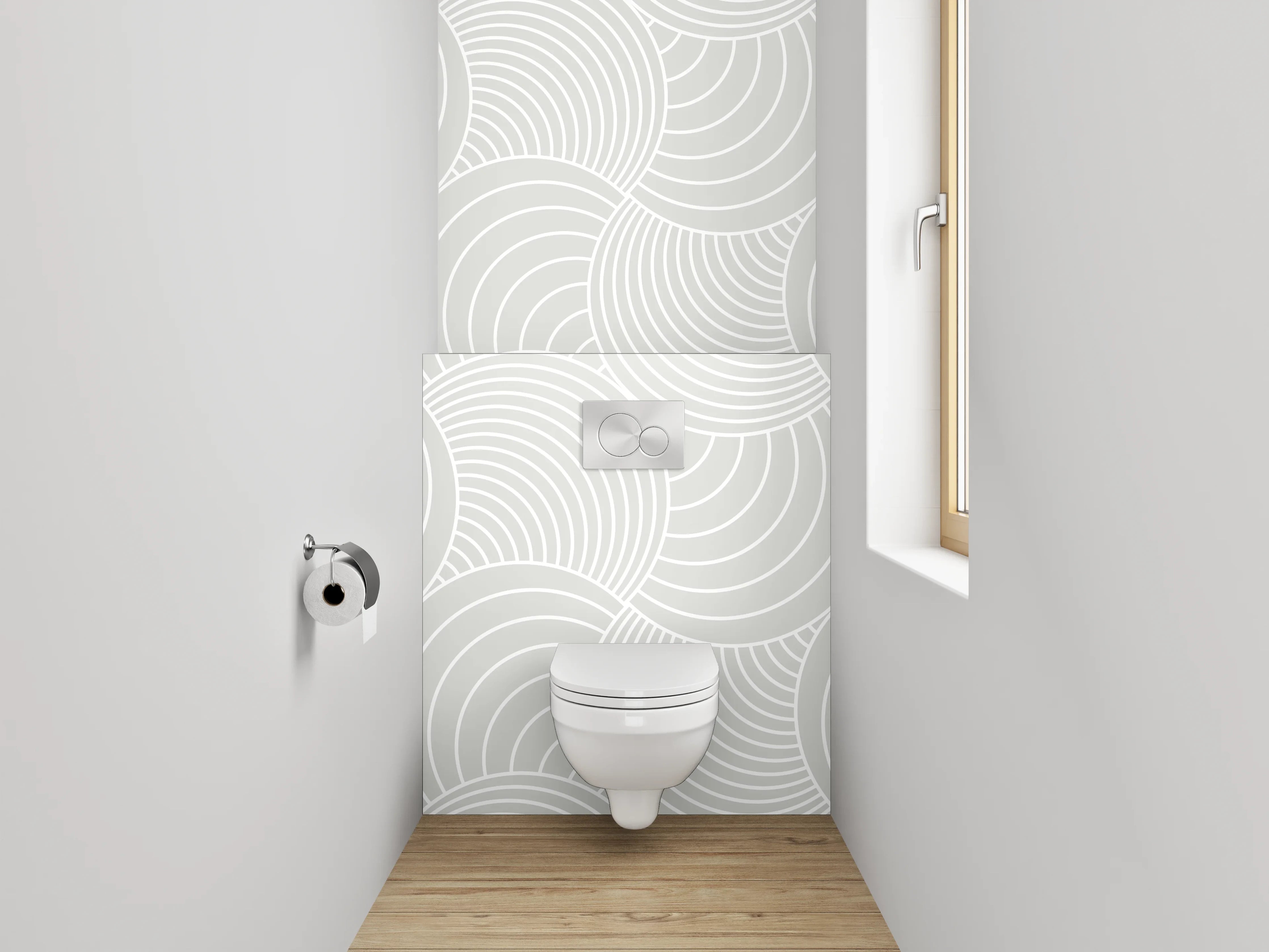 WC-Rückwand - Modernes Wellenmuster in Weiß und Grau
