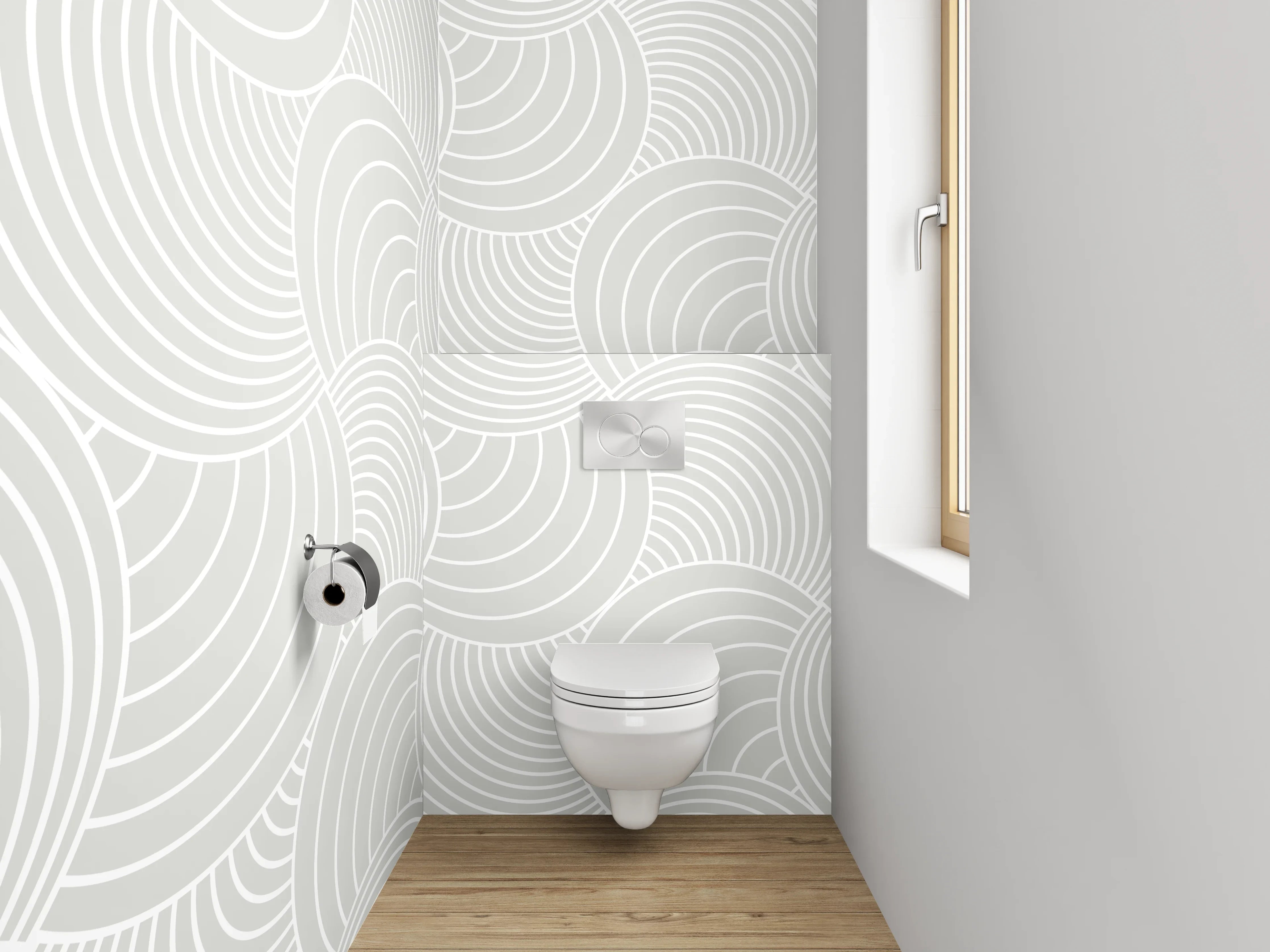 WC-Rückwand - Modernes Wellenmuster in Weiß und Grau