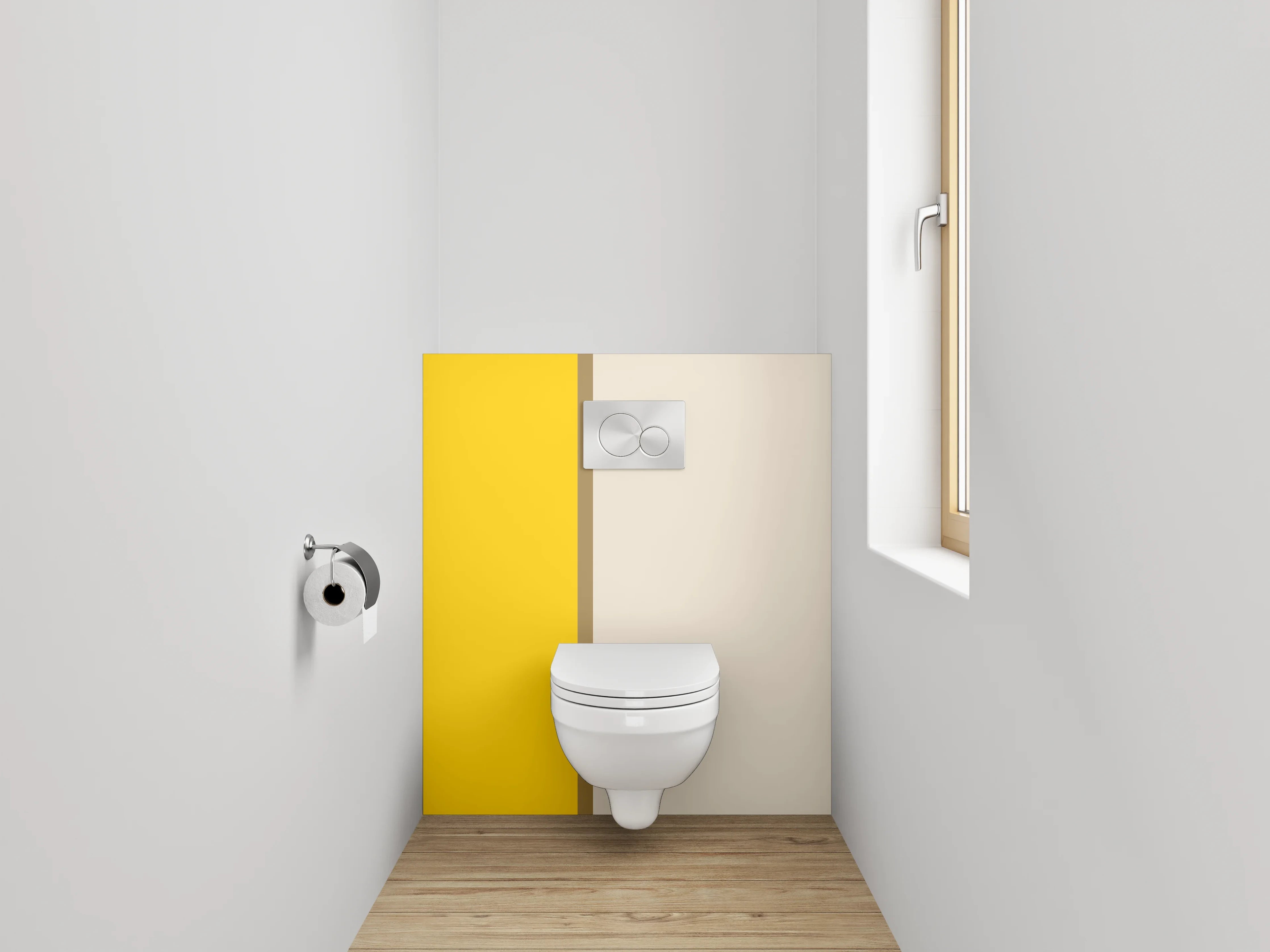 WC-Rückwand - Modernes Zweifarben-Design: Gelb und Beige