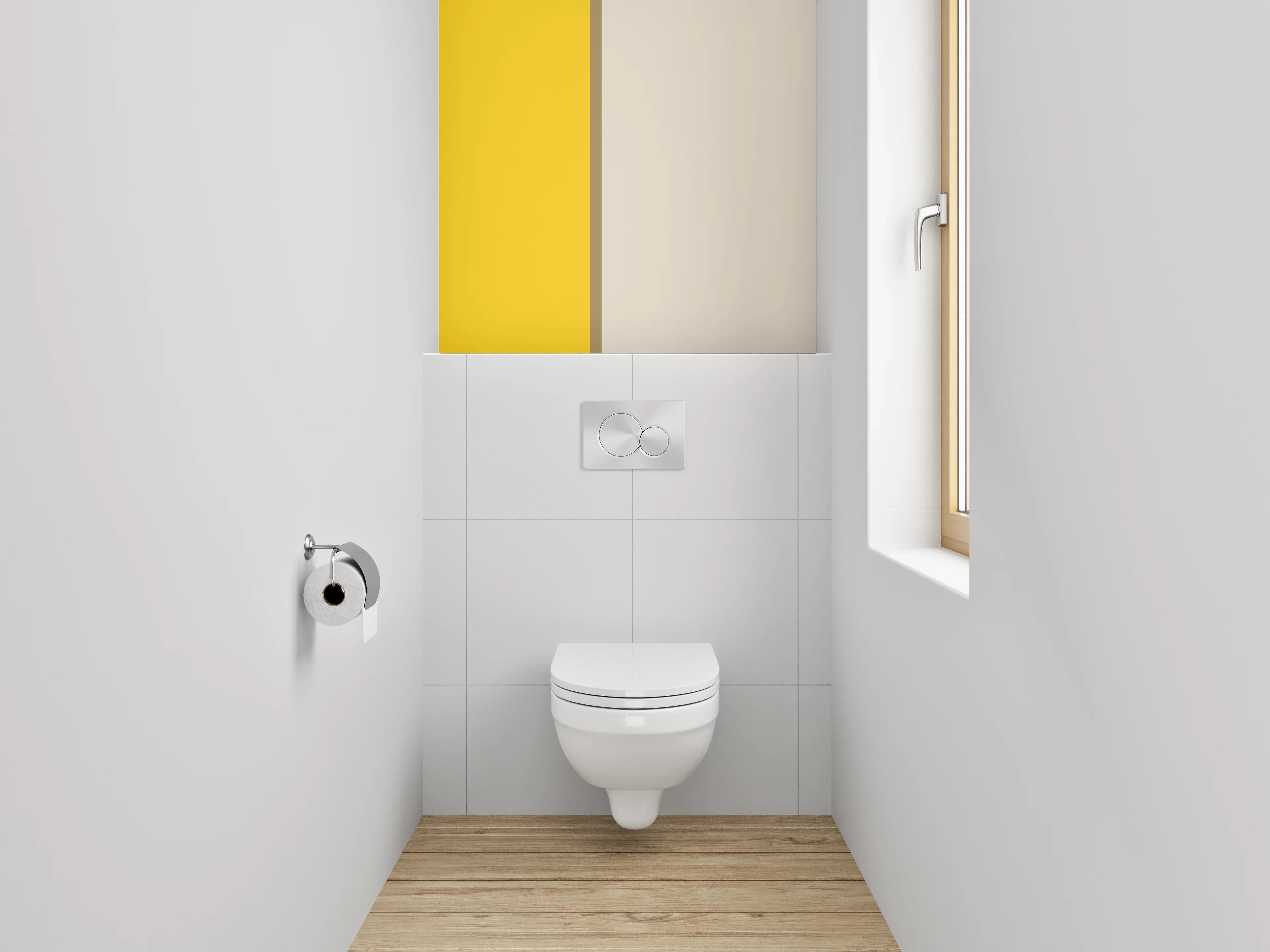 WC-Rückwand - Modernes Zweifarben-Design: Gelb und Beige