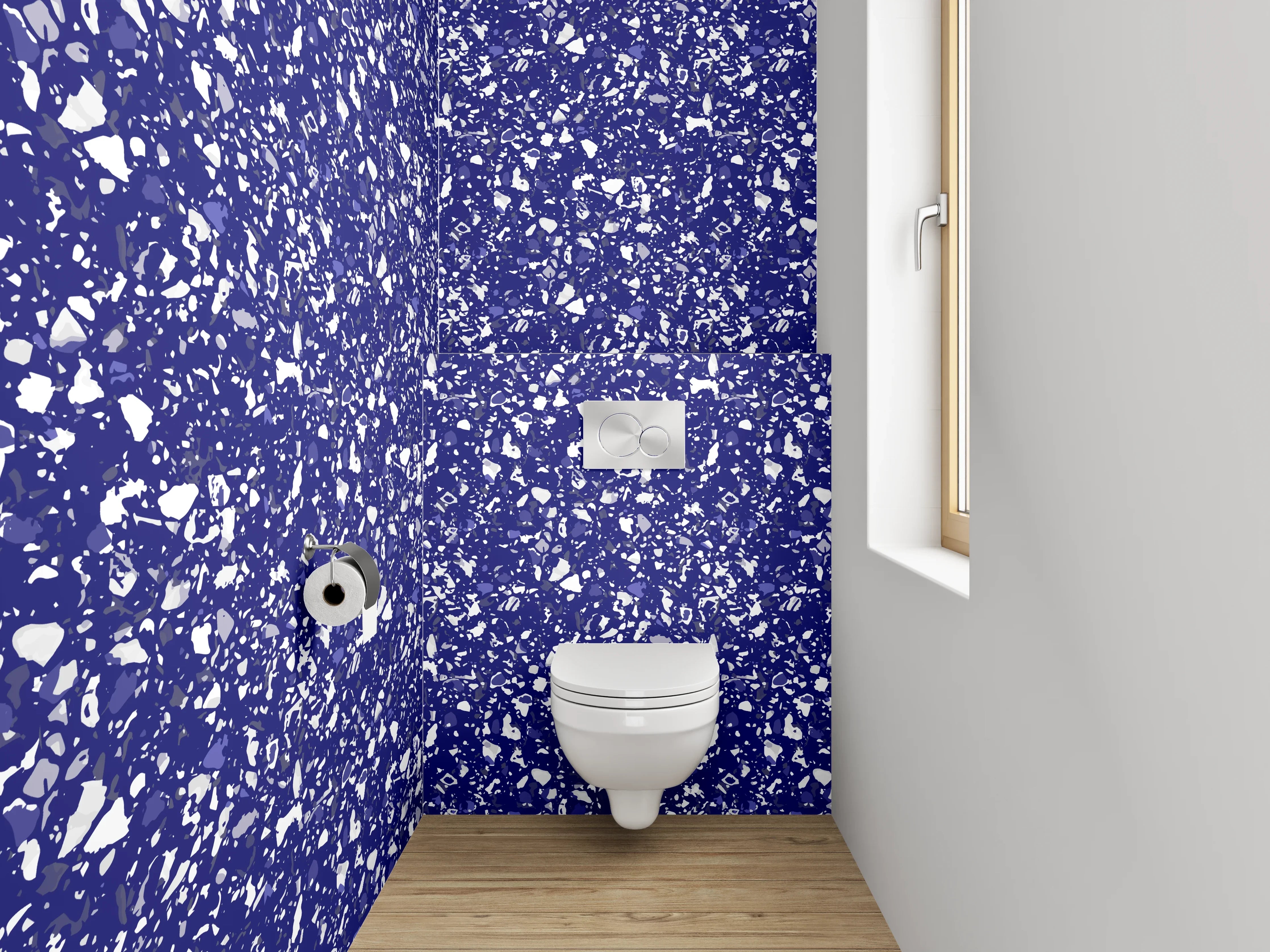WC-Rückwand - Modernes blau-weißes Mosaikmuster