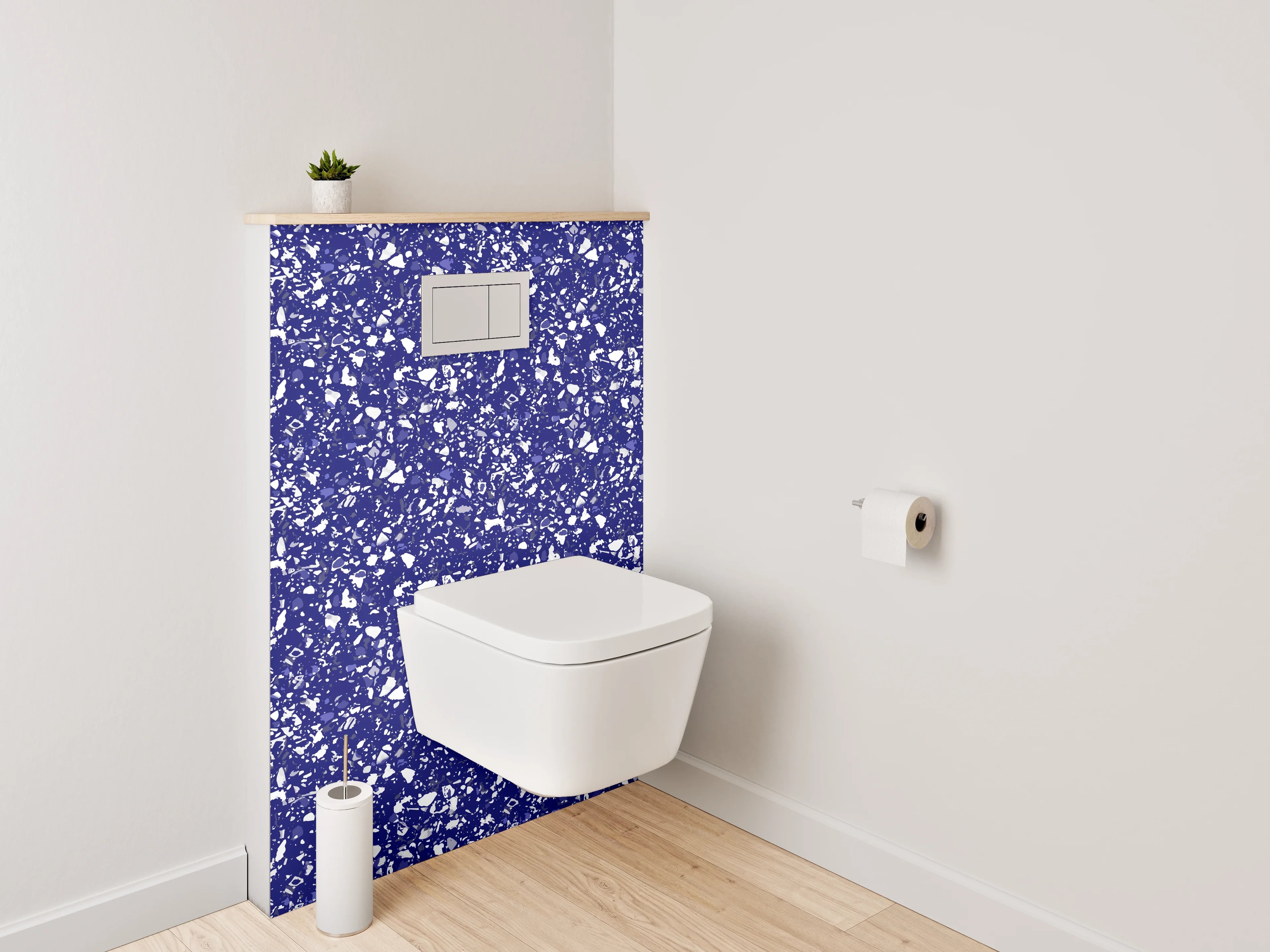 WC-Rückwand - Modernes blau-weißes Mosaikmuster