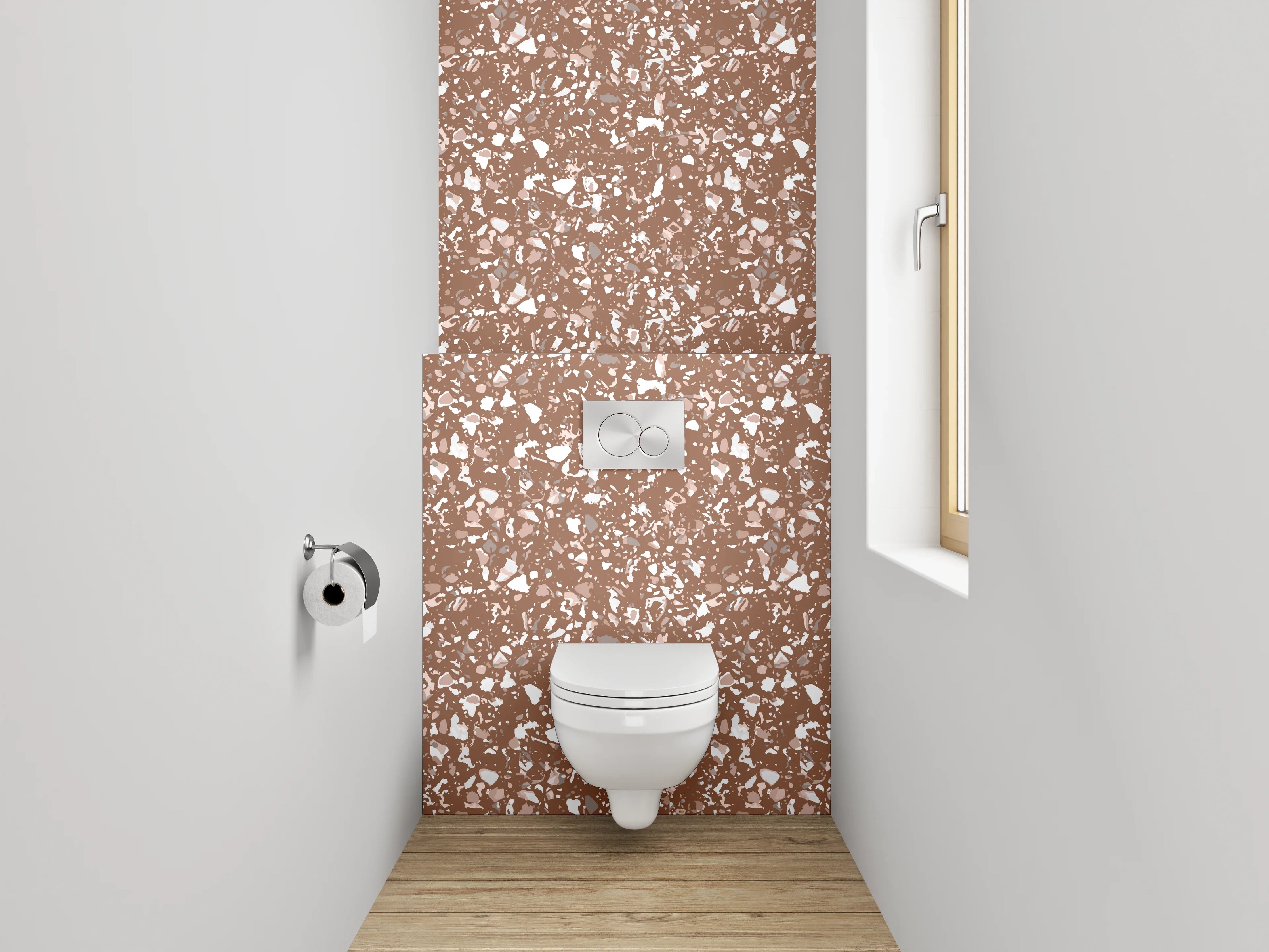 WC-Rückwand - Modernes florales Muster Braun Weiß