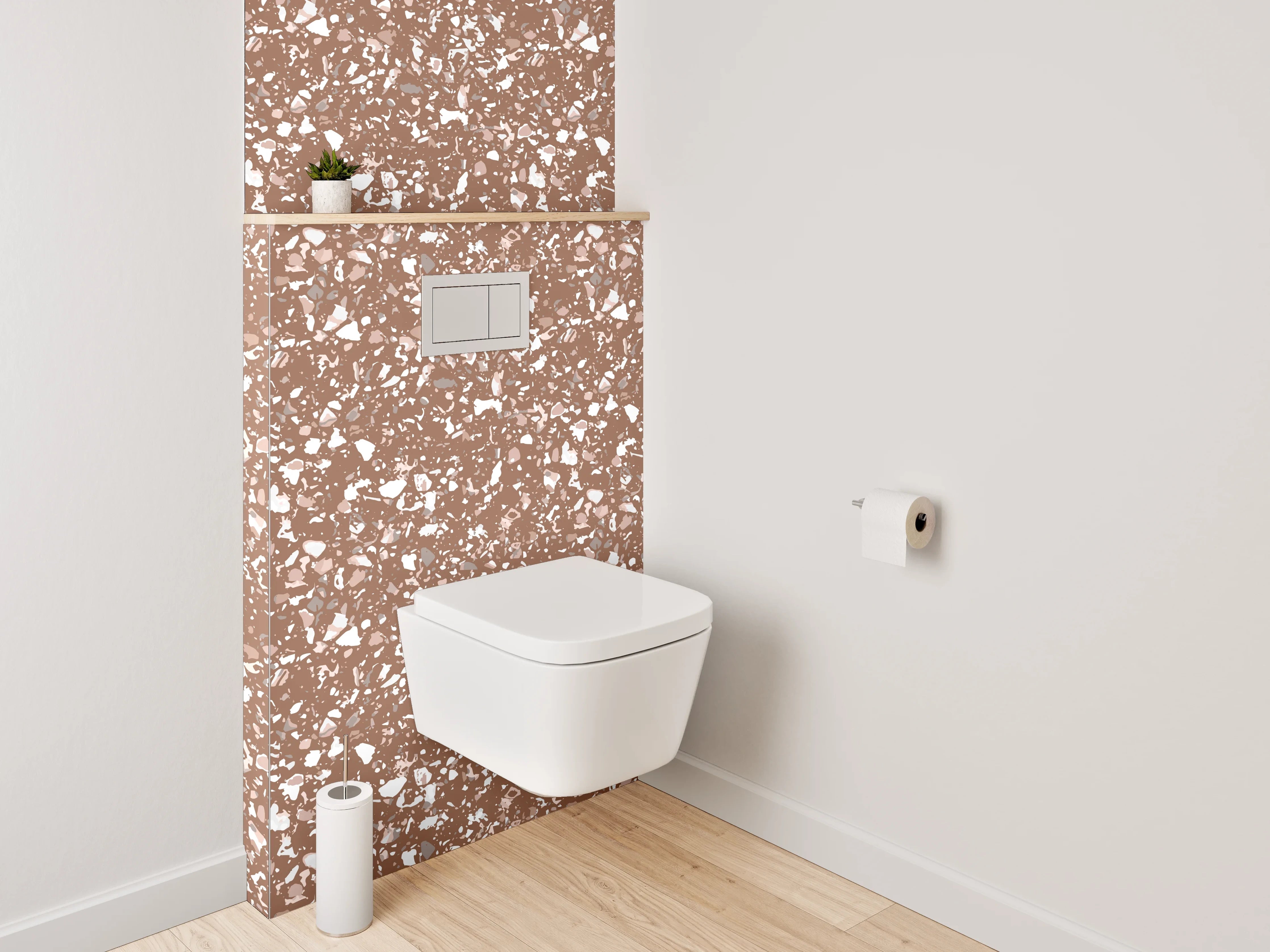 WC-Rückwand - Modernes florales Muster Braun Weiß