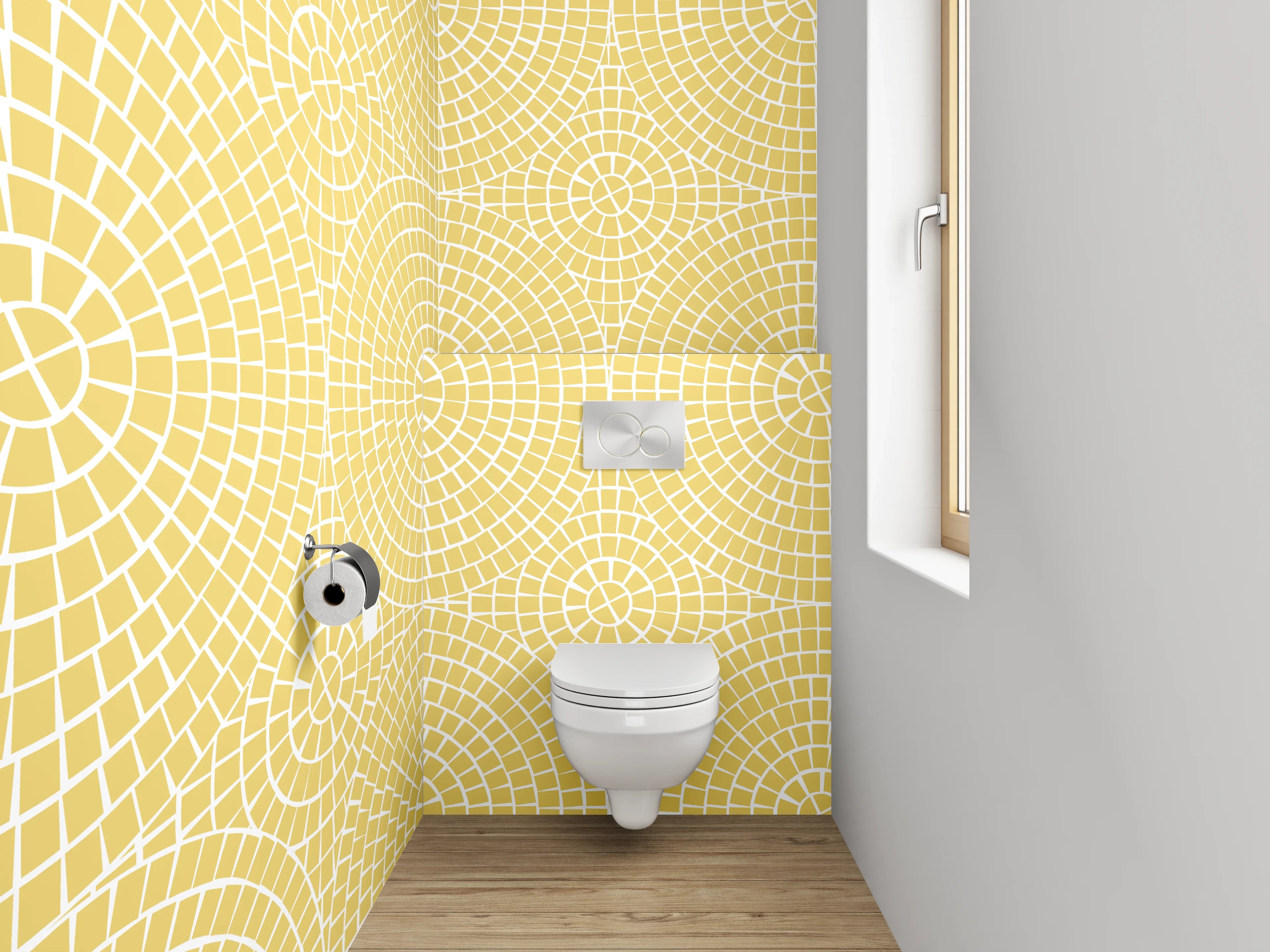 WC-Rückwand - Modernes gelbes Retro-Kreismuster