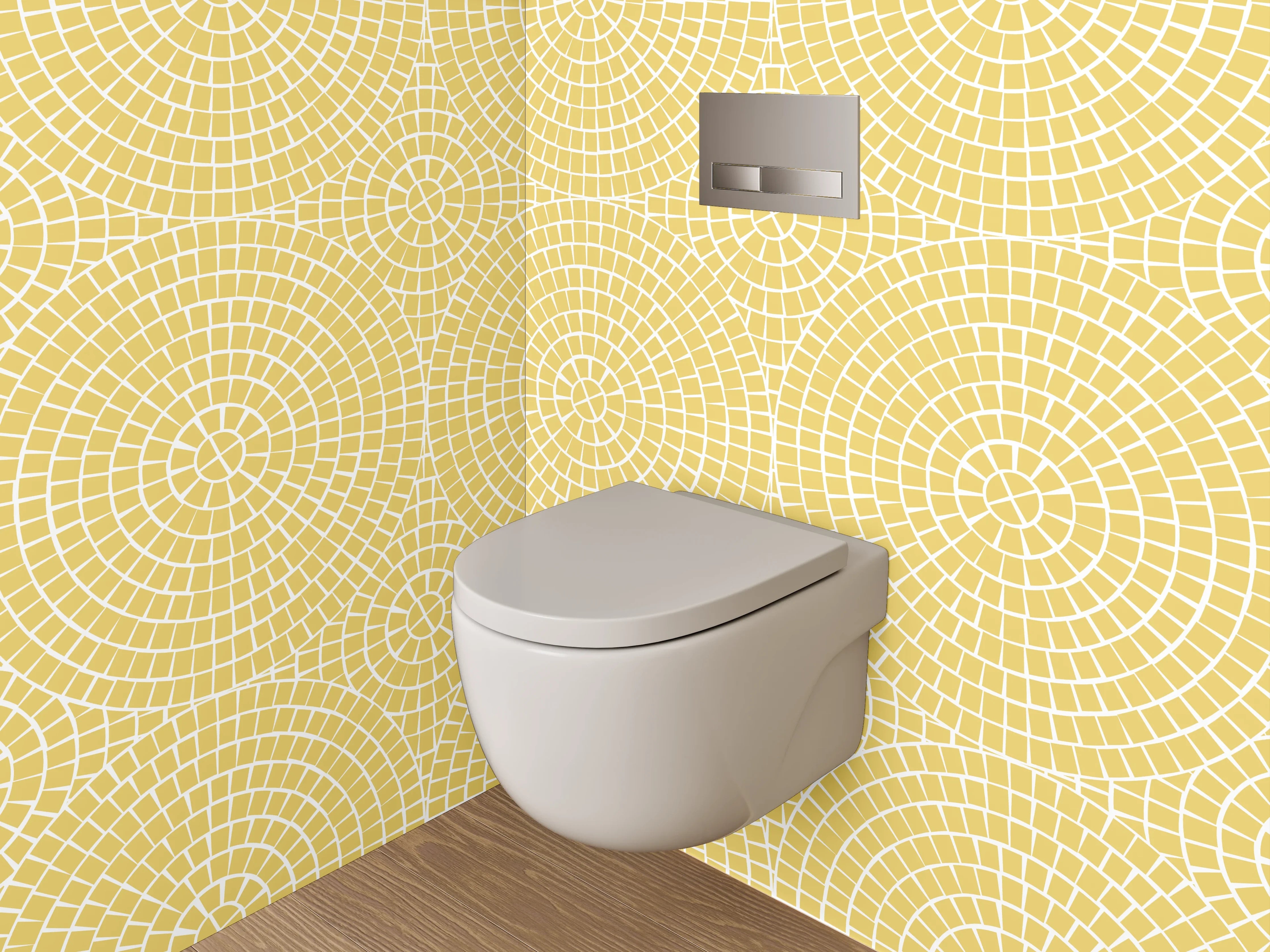 WC-Rückwand - Modernes gelbes Retro-Kreismuster