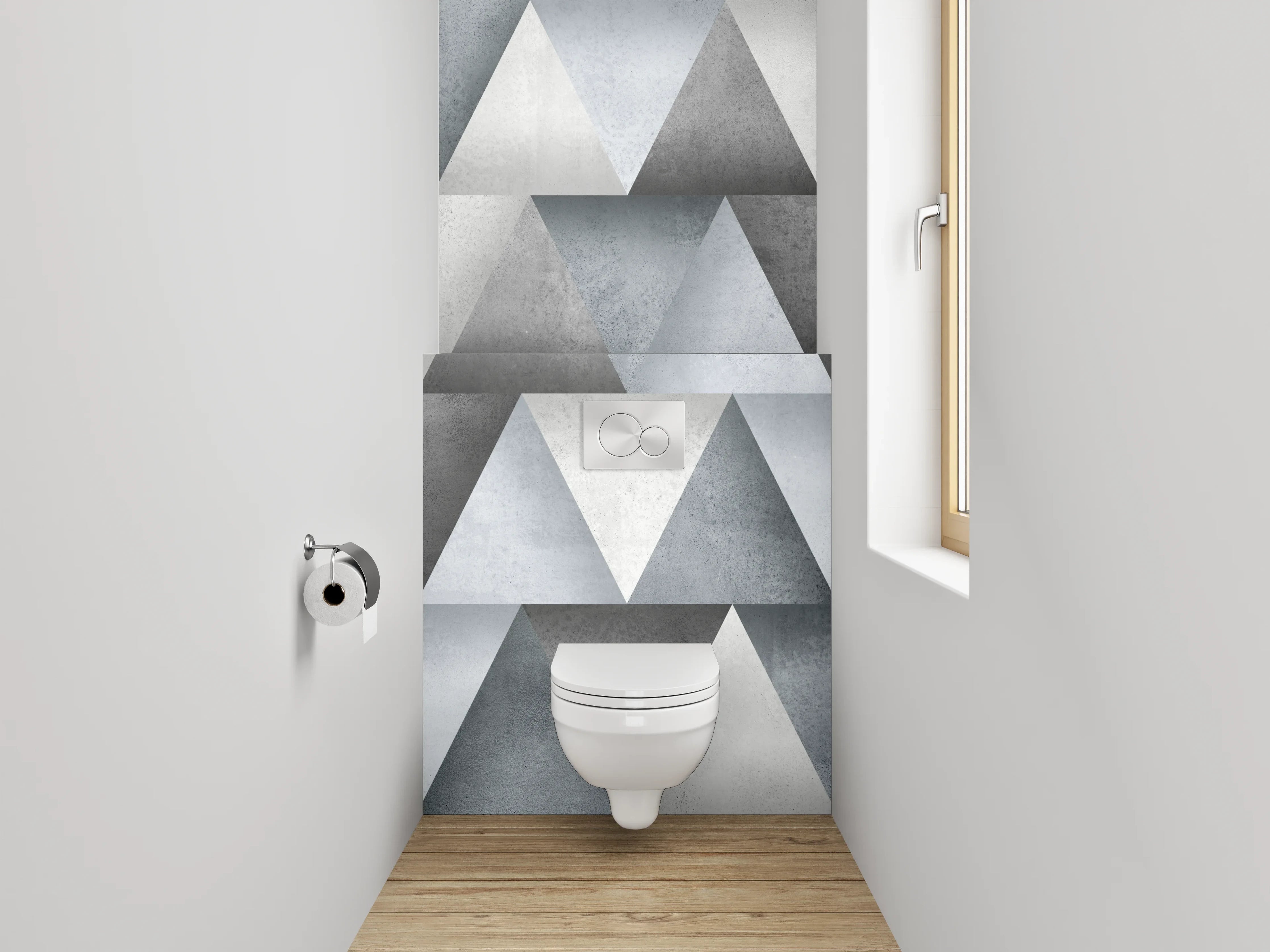 WC-Rückwand - Modernes geometrisches Fliesenmuster Grau Weiß