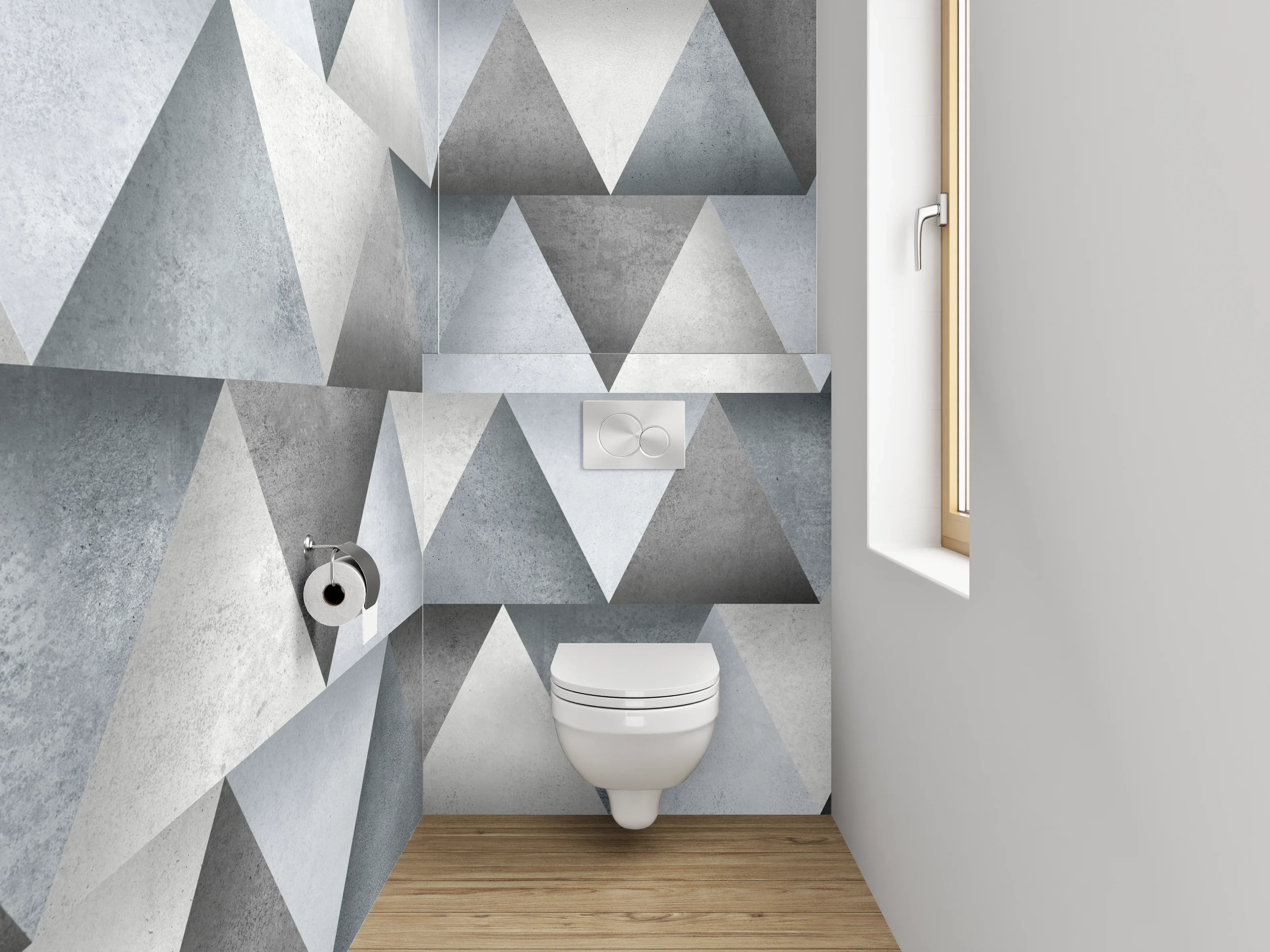 WC-Rückwand - Modernes geometrisches Fliesenmuster Grau Weiß