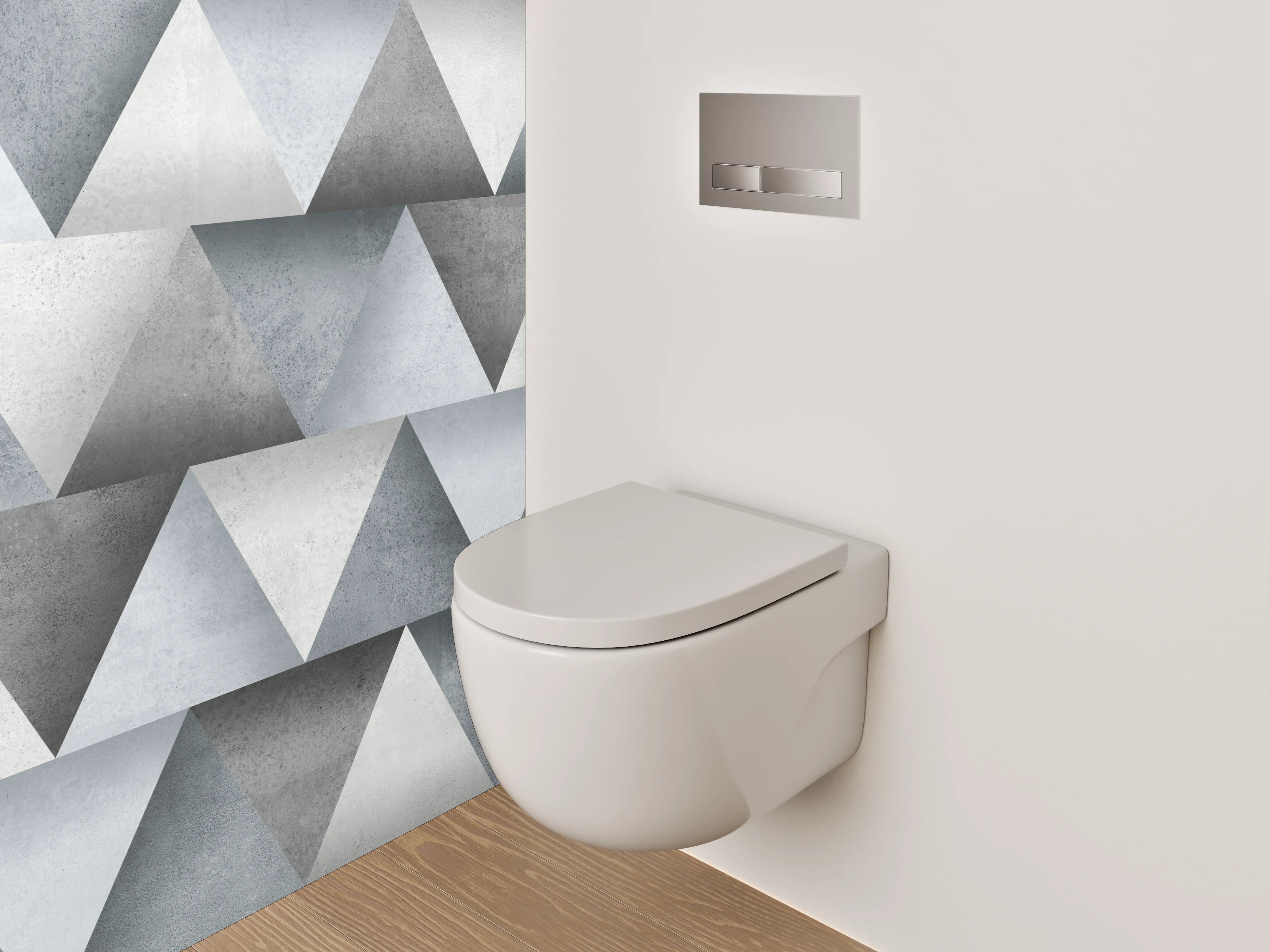 WC-Rückwand - Modernes geometrisches Fliesenmuster Grau Weiß