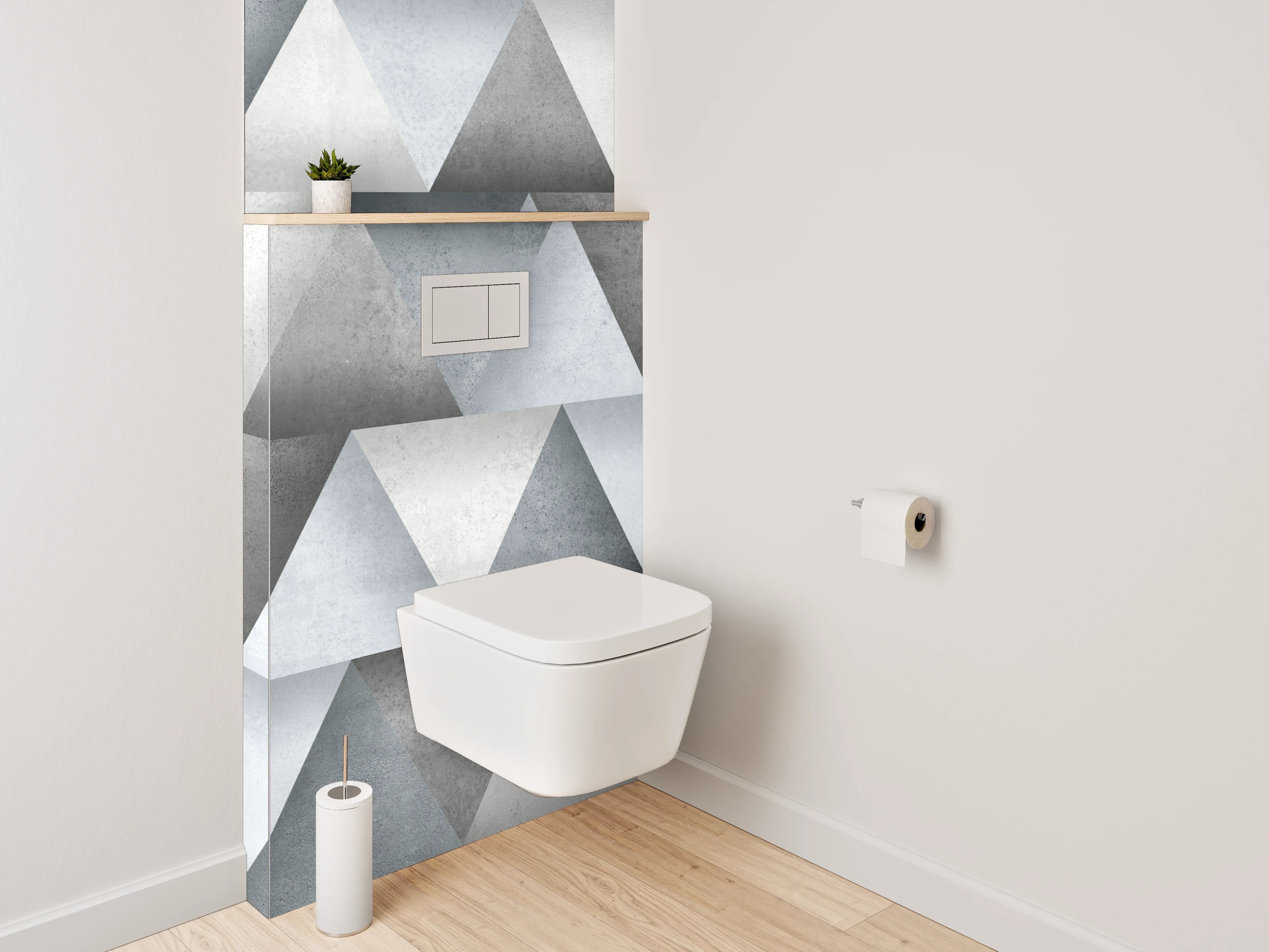 WC-Rückwand - Modernes geometrisches Fliesenmuster Grau Weiß
