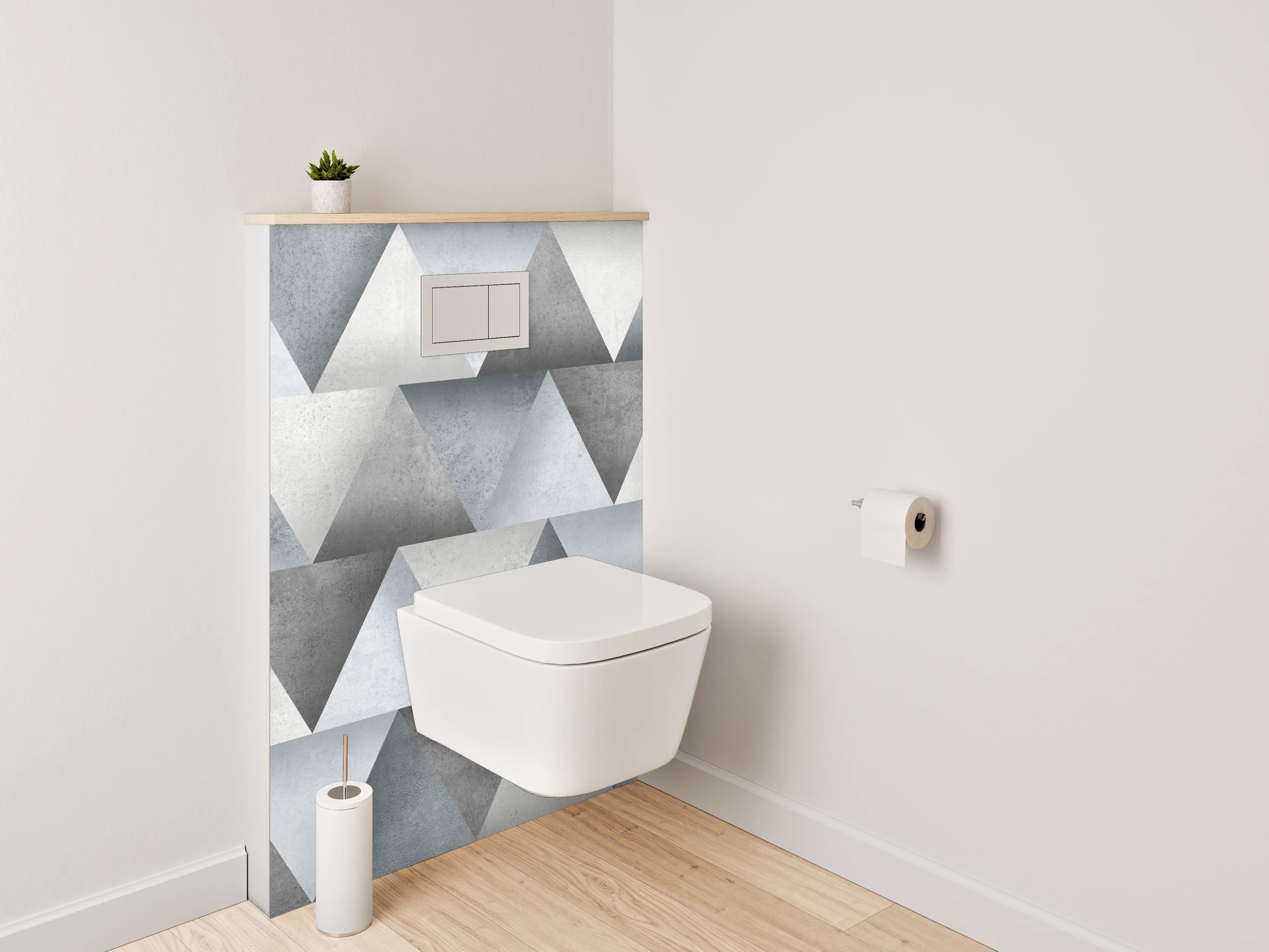 WC-Rückwand - Modernes geometrisches Fliesenmuster Grau Weiß