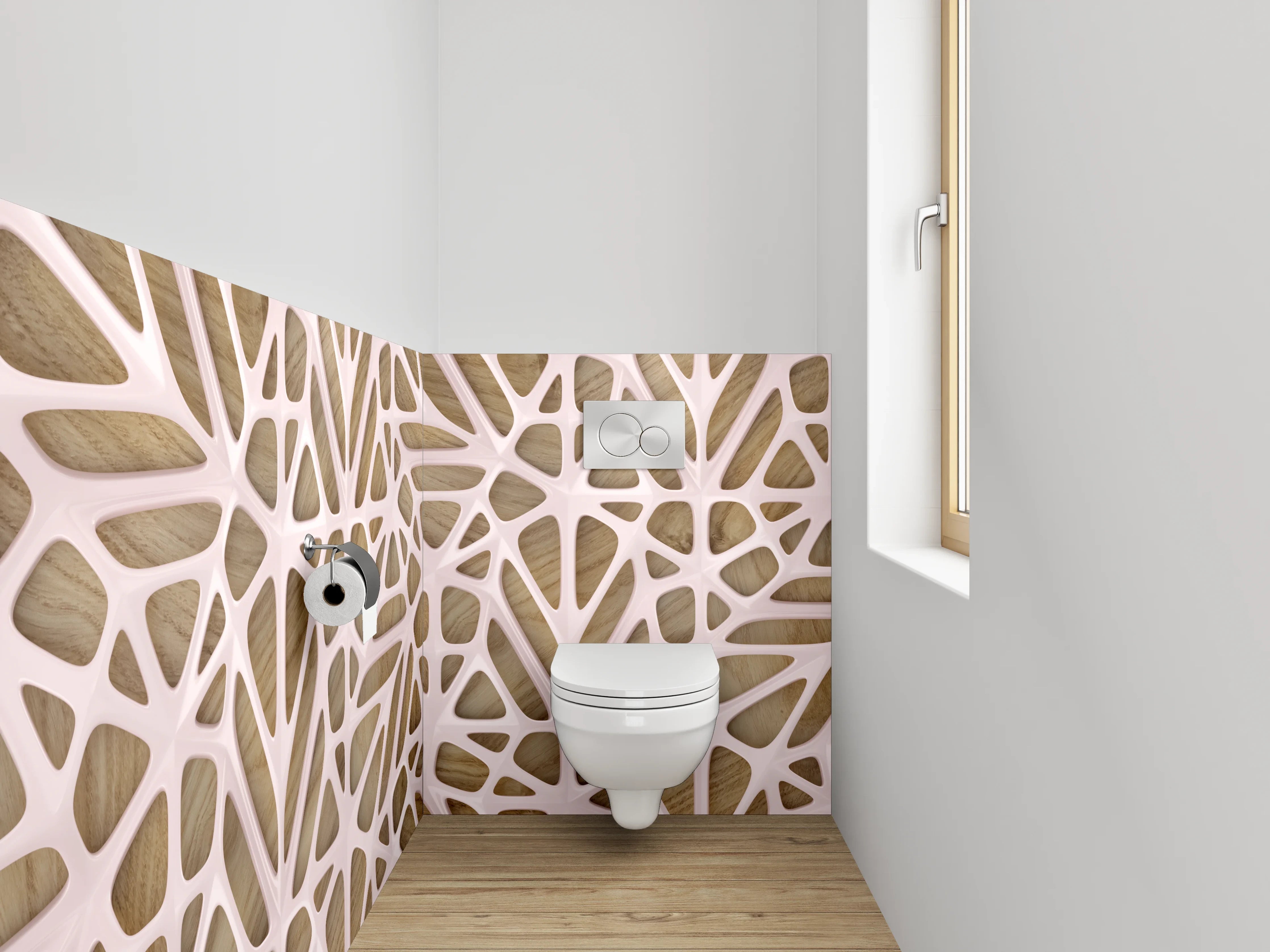 WC-Rückwand - Modernes geometrisches Holzmuster