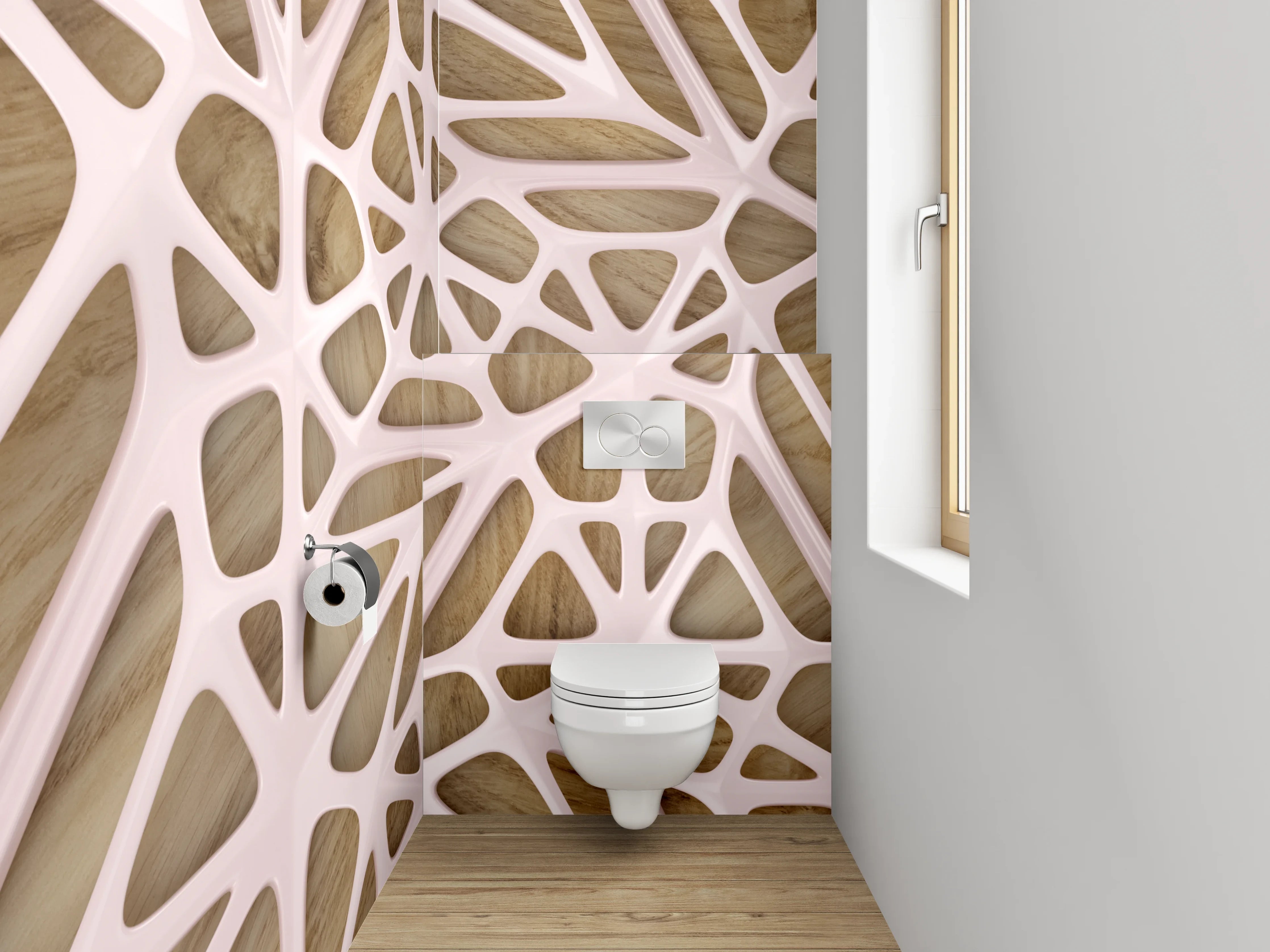 WC-Rückwand - Modernes geometrisches Holzmuster