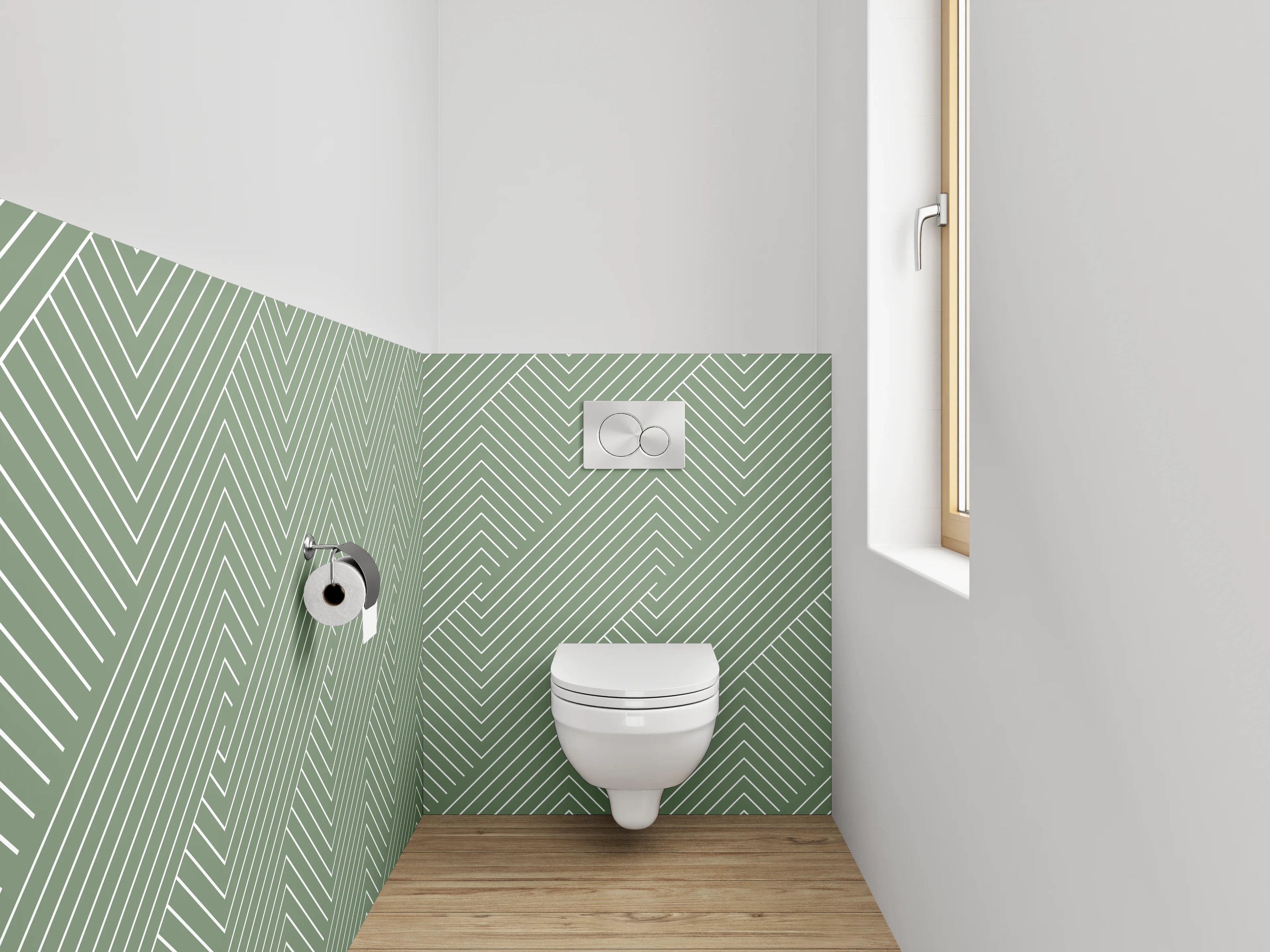 WC-Rückwand - Modernes geometrisches Linienmuster Grün Weiß