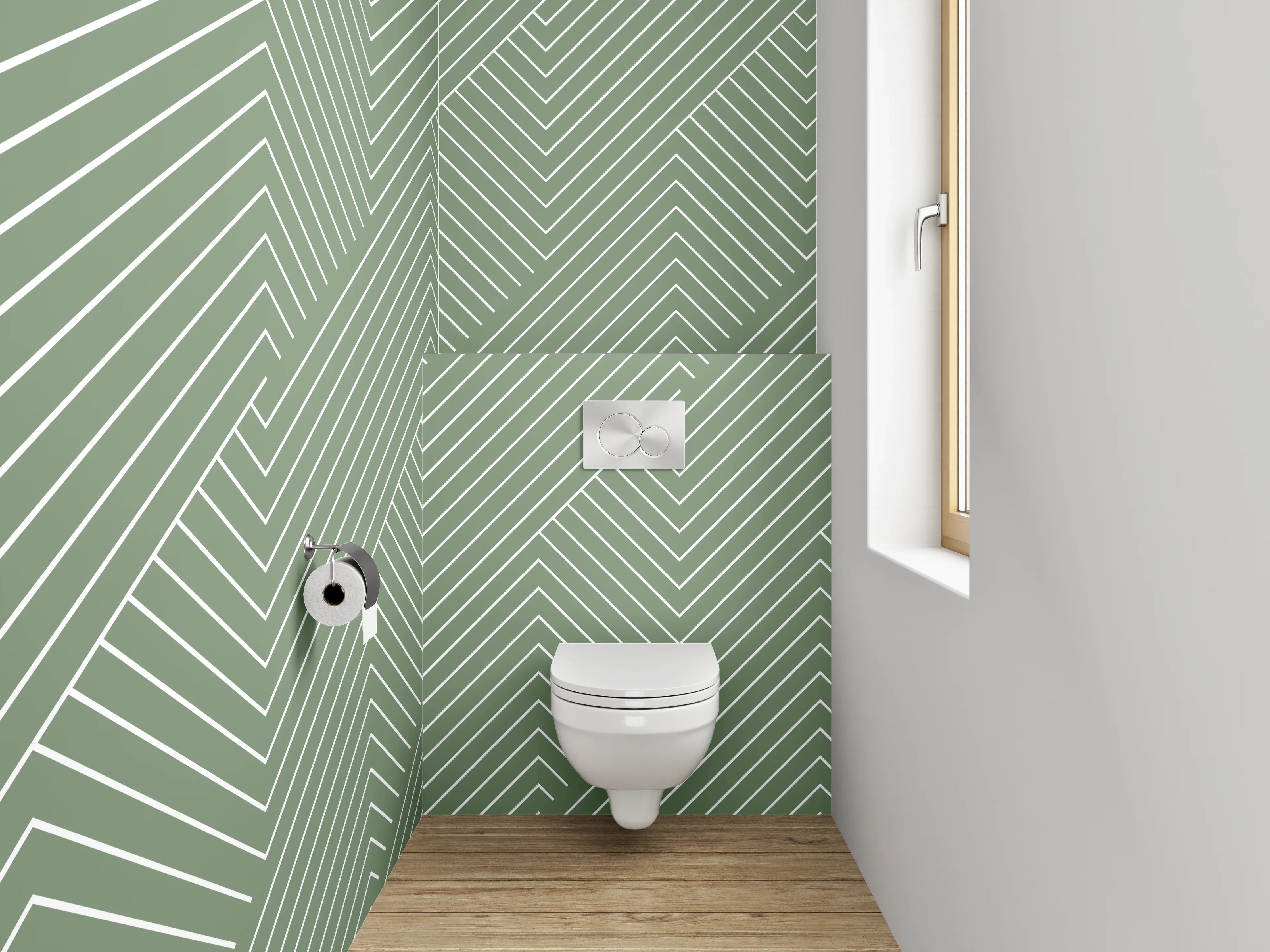 WC-Rückwand - Modernes geometrisches Linienmuster Grün Weiß