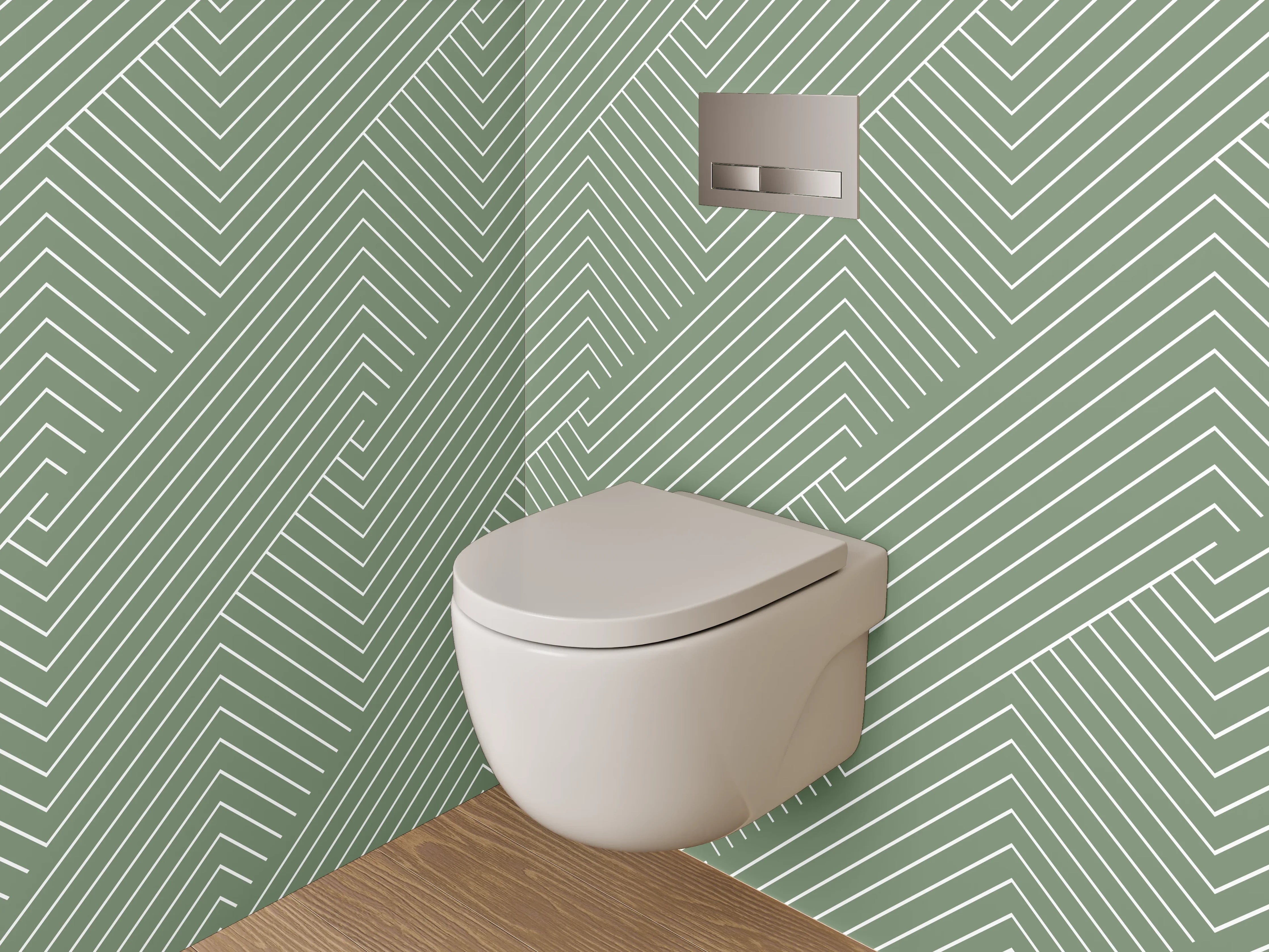WC-Rückwand - Modernes geometrisches Linienmuster Grün Weiß