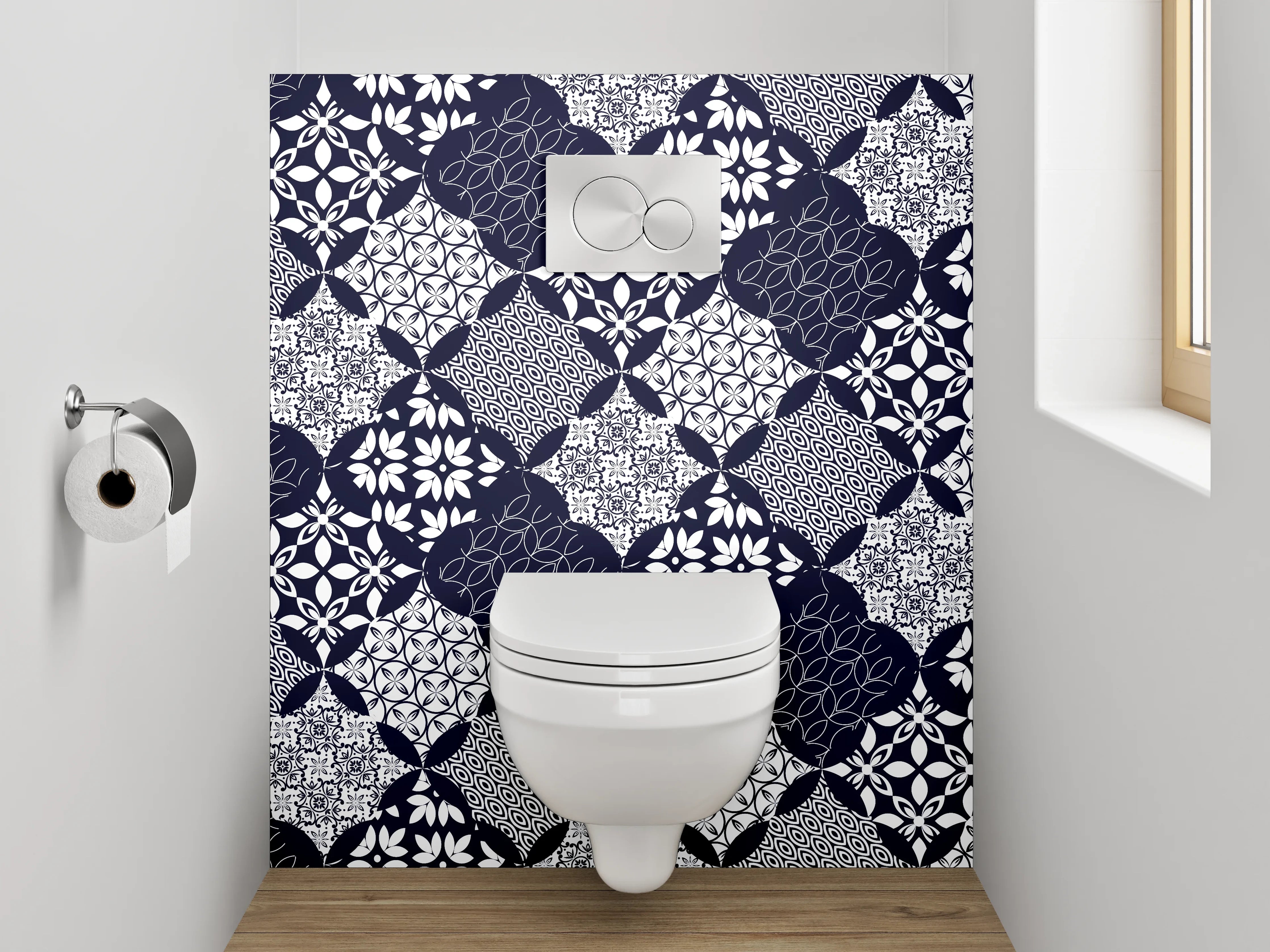 WC-Rückwand - Modernes geometrisches Muster Schwarz-Weiß