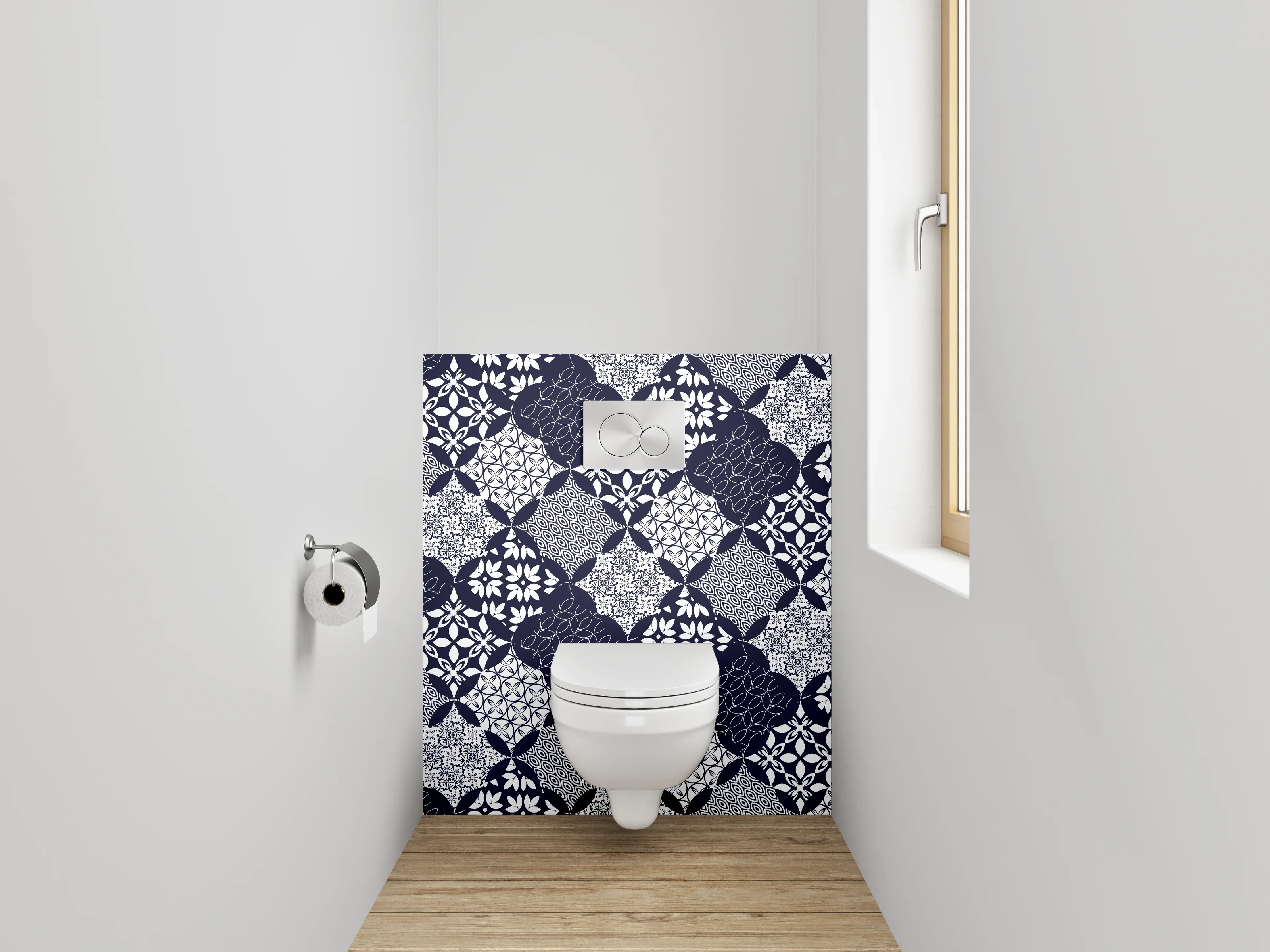 WC-Rückwand - Modernes geometrisches Muster Schwarz-Weiß