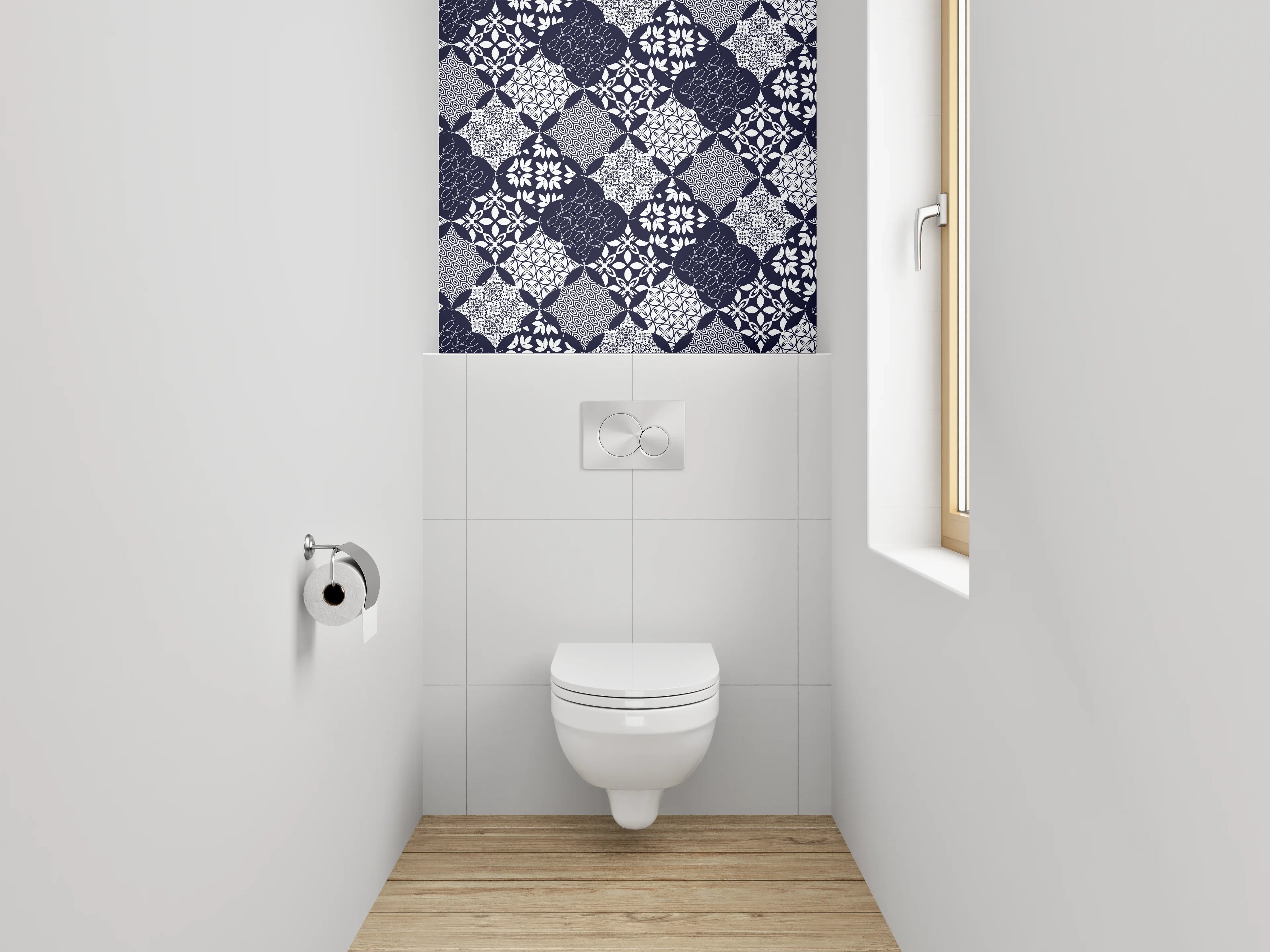 WC-Rückwand - Modernes geometrisches Muster Schwarz-Weiß