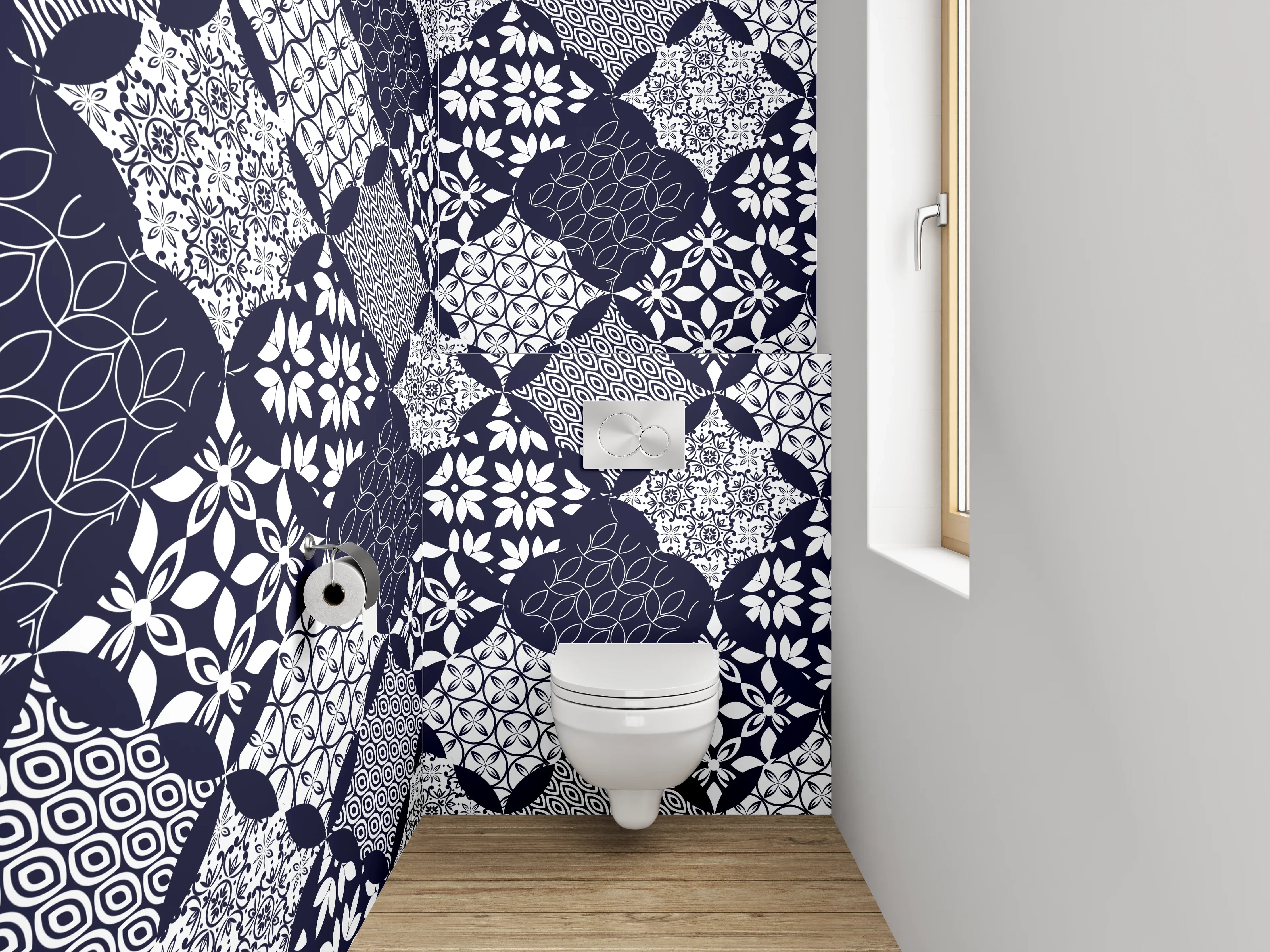 WC-Rückwand - Modernes geometrisches Muster Schwarz-Weiß