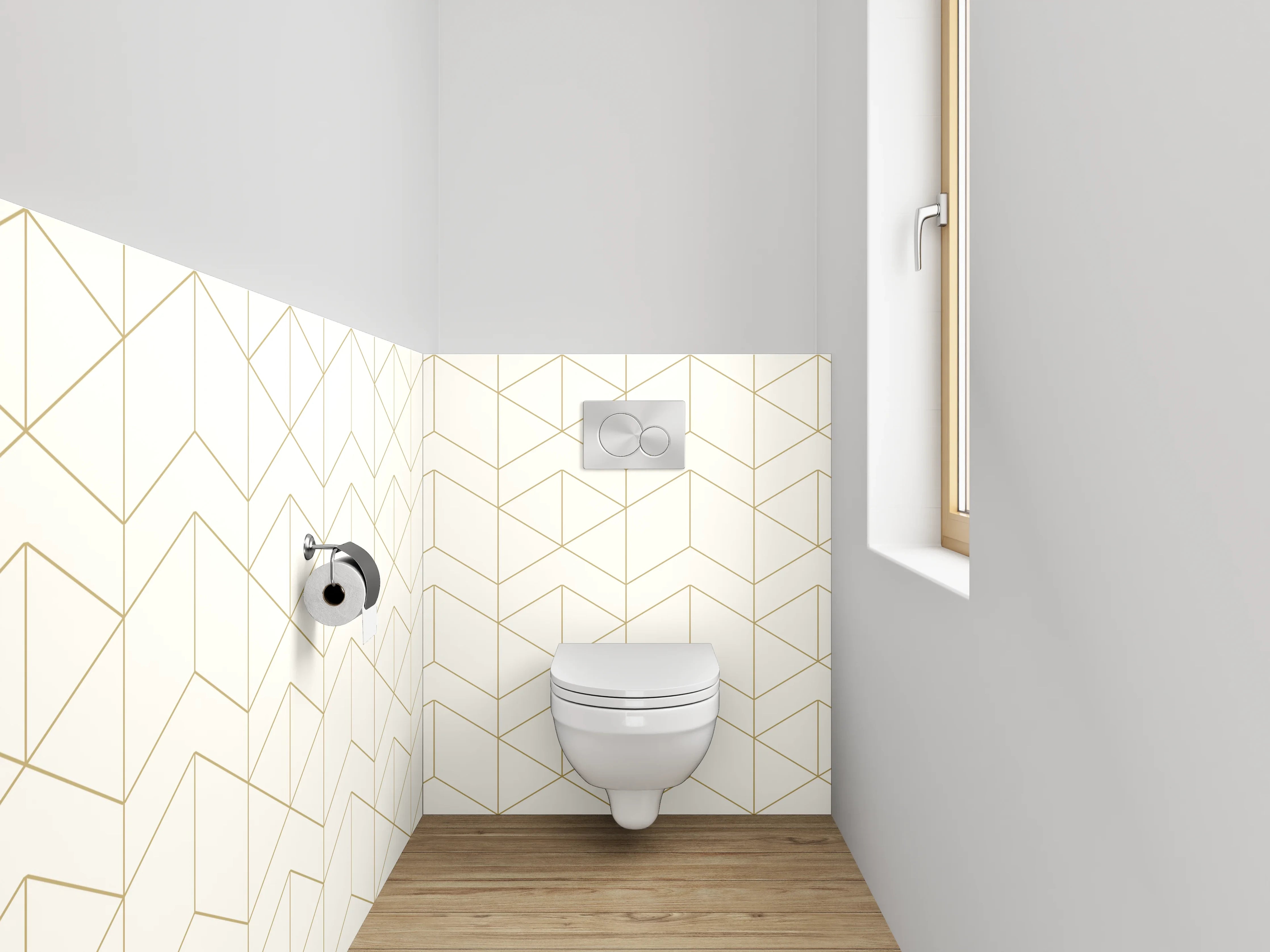 WC-Rückwand - Modernes geometrisches Muster in Weiß-Grau