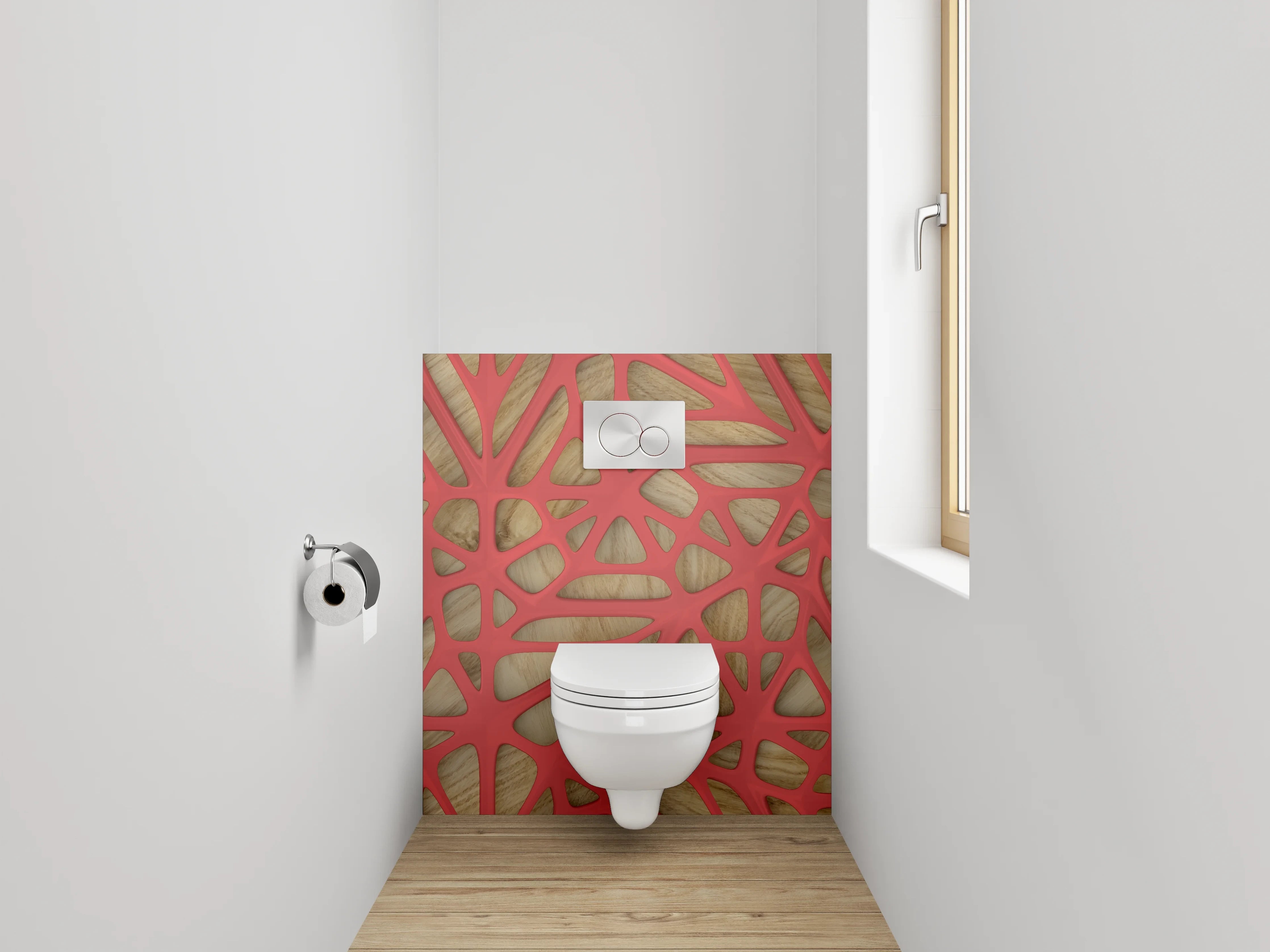 WC-Rückwand - Modernes geometrisches Netz Holz Rot